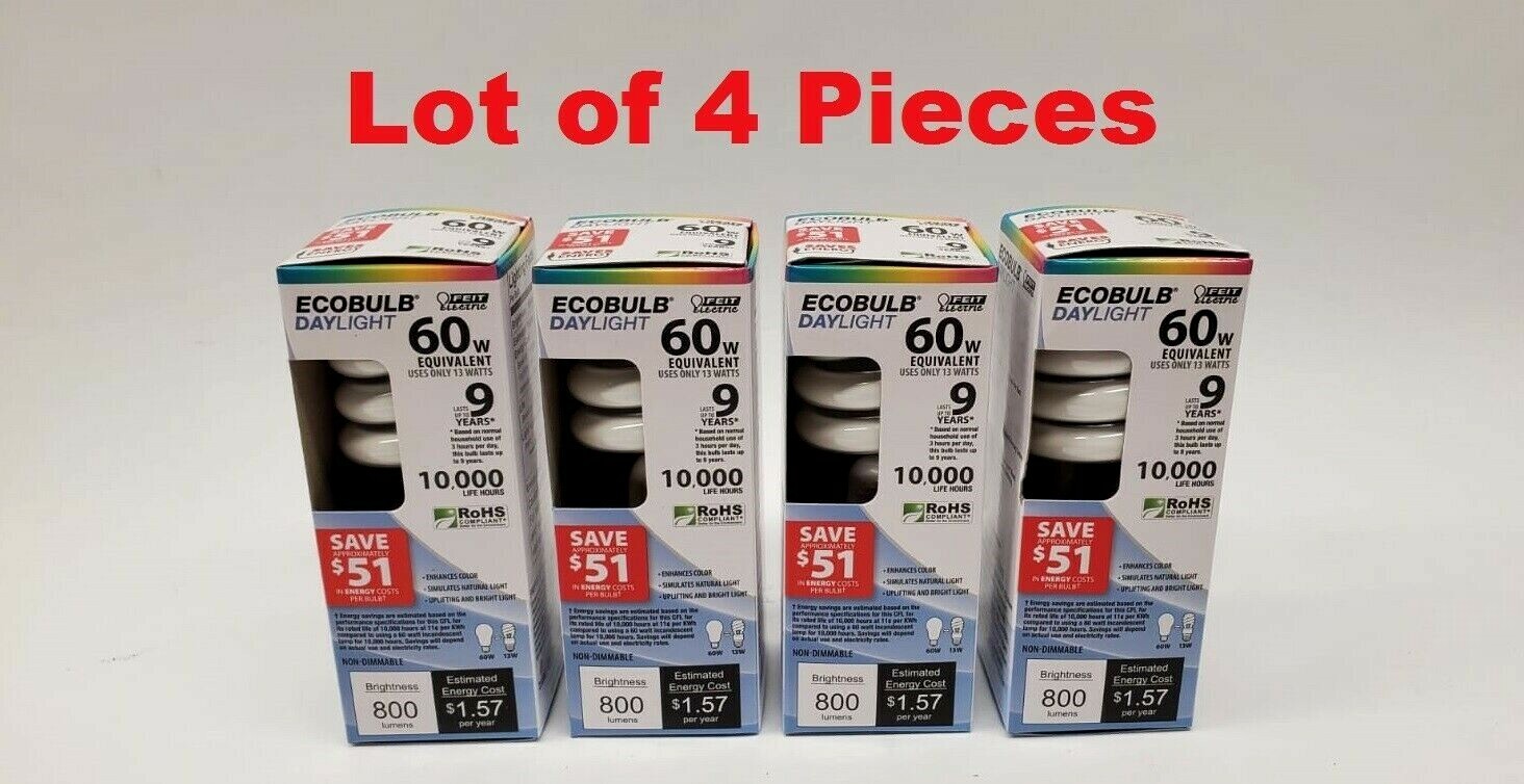 Feit Electric ESL13T/D 13 Watt Daylight Mini Twist Light Bulbs Lot of 4pcs