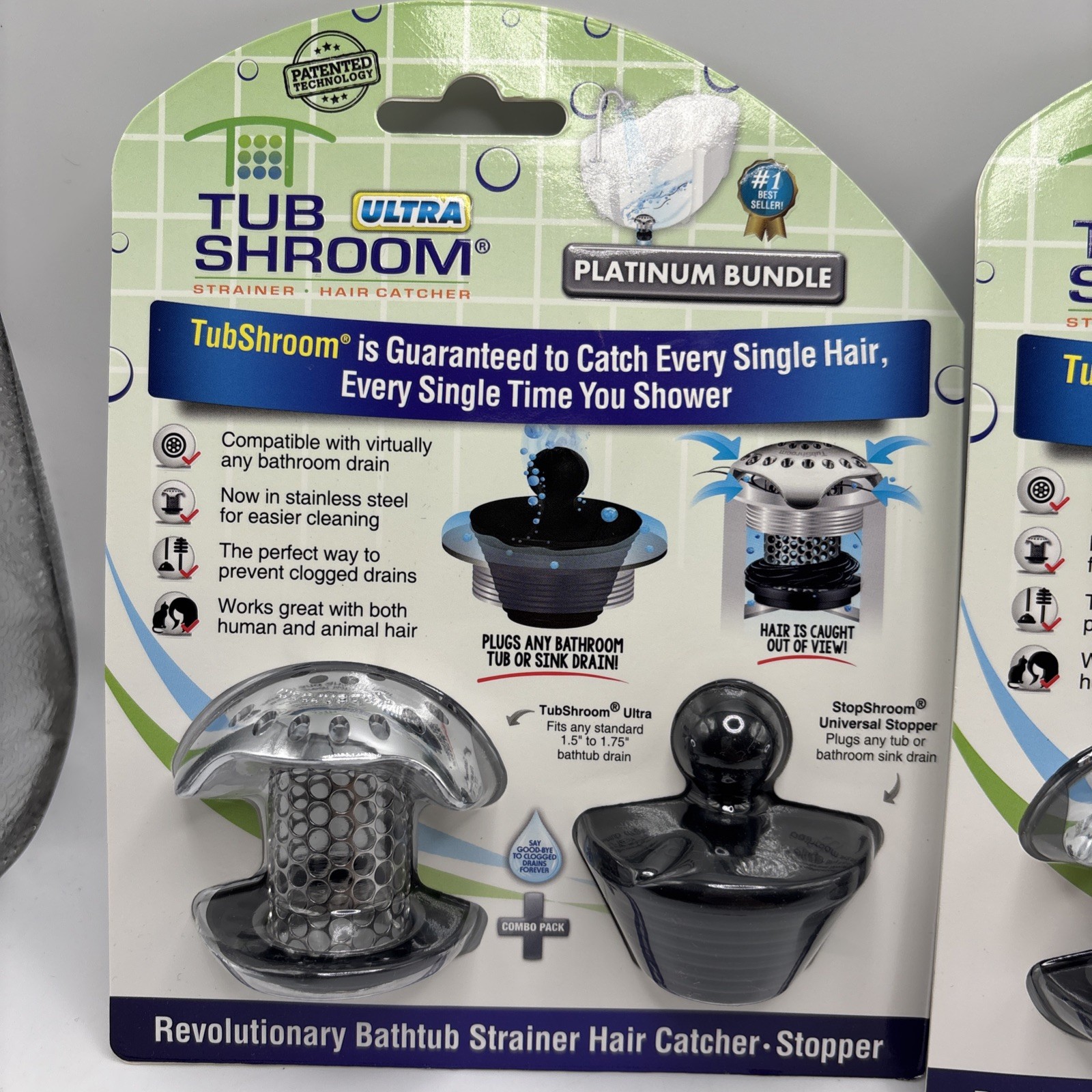 Lot of 2 TubShroom Ultra Platinum Bundle Hair Catcher & Stopper – New