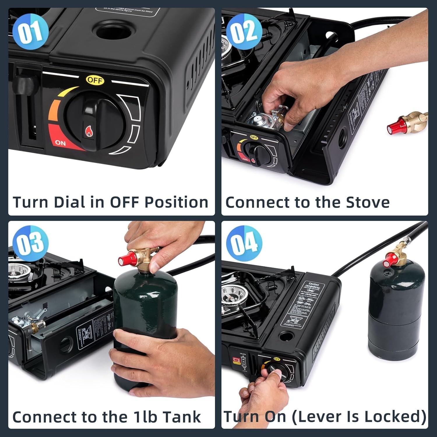 Black Portable Dual Fuel Stove Camping Stove w/ Case+26" Propane Regulator Hose