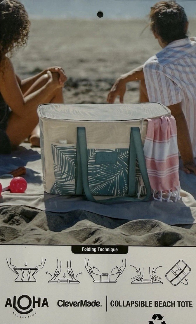 Aloha Collection CleverMade Collapsible Beach Tote Bag - Floral Green