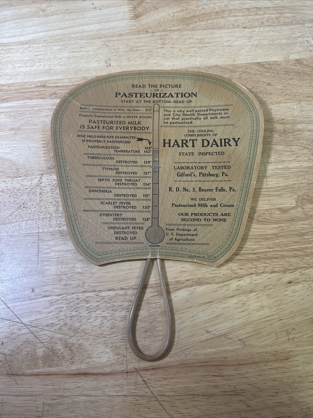 Vintage Hart Dairy Advertising Paper Handheld Fan