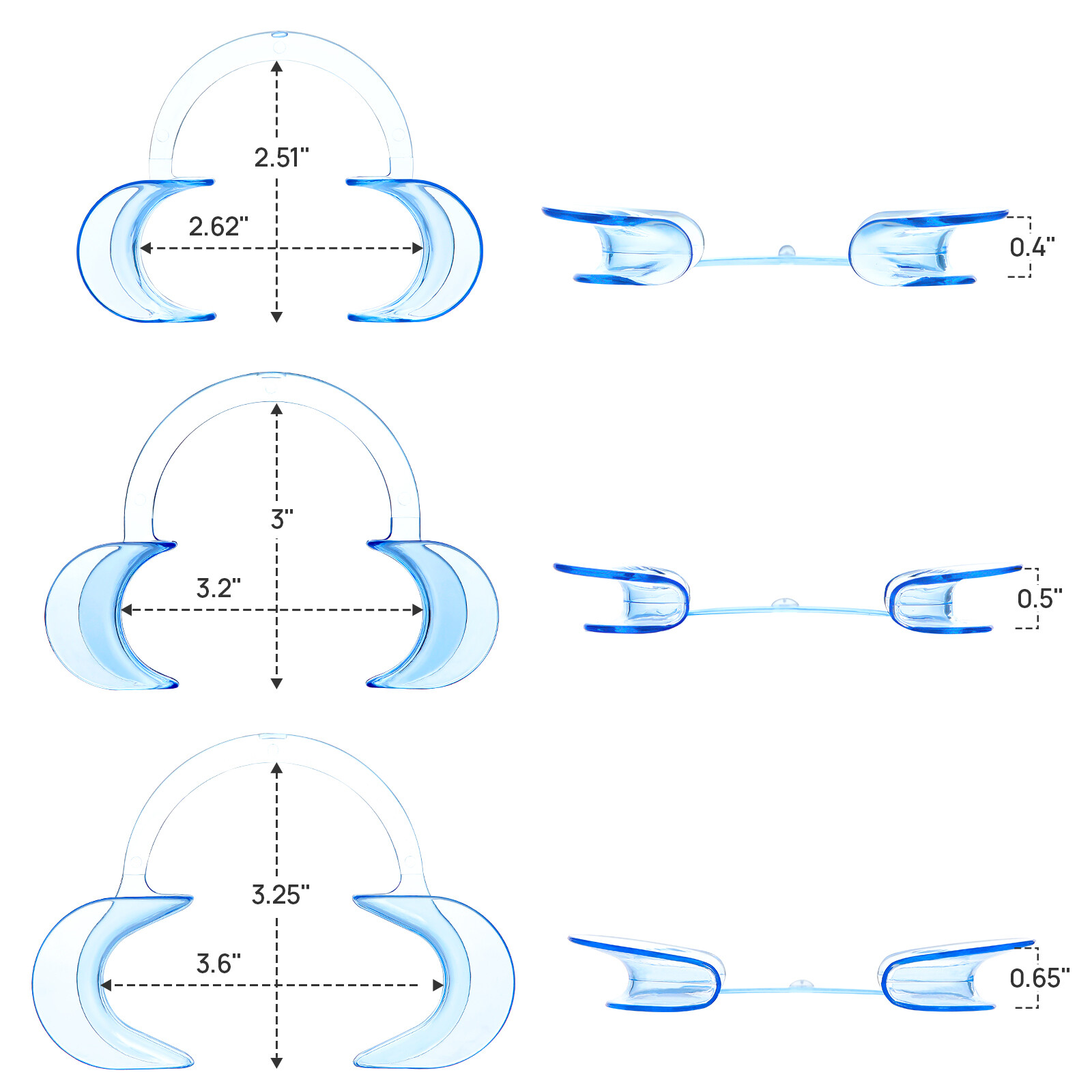 3Pcs JMU Dental Autoclavable Cheek Retractor C Shape Mouth Opener S+M+L