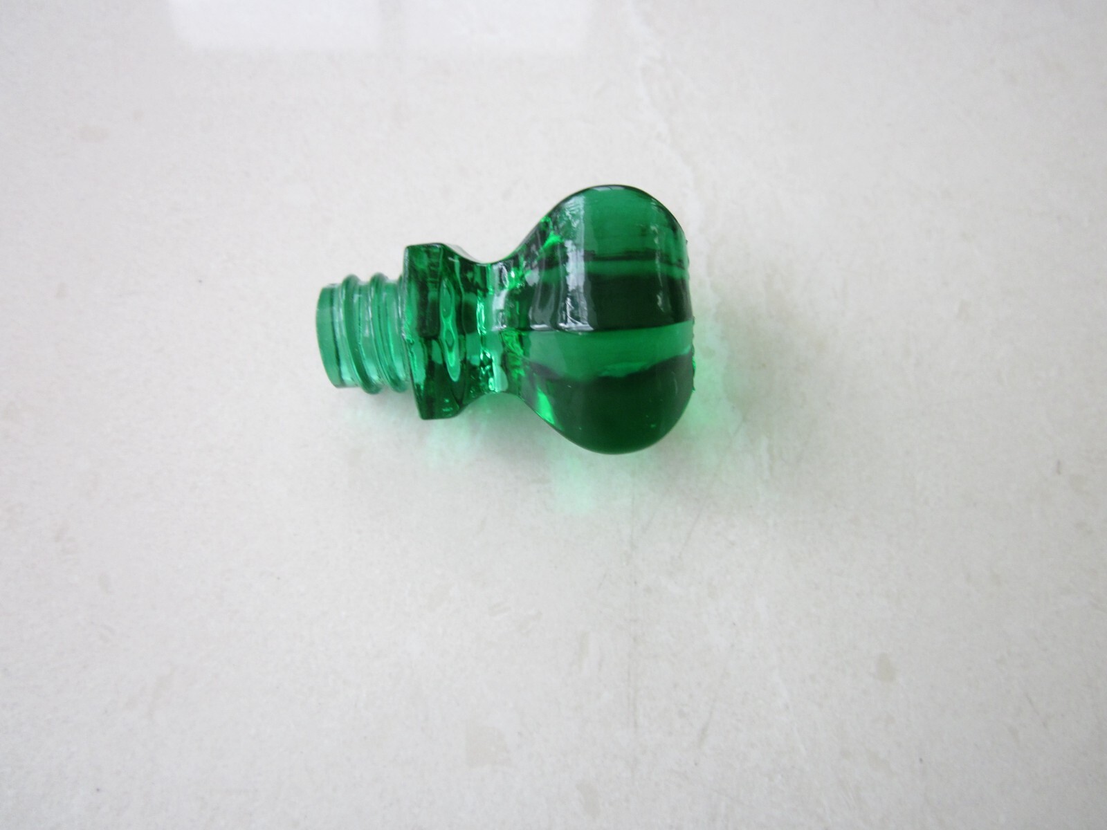 OLD STYLE EMERALD GREEN Threaded Glass Cabinet Drawer Knob Sandwich Glass
