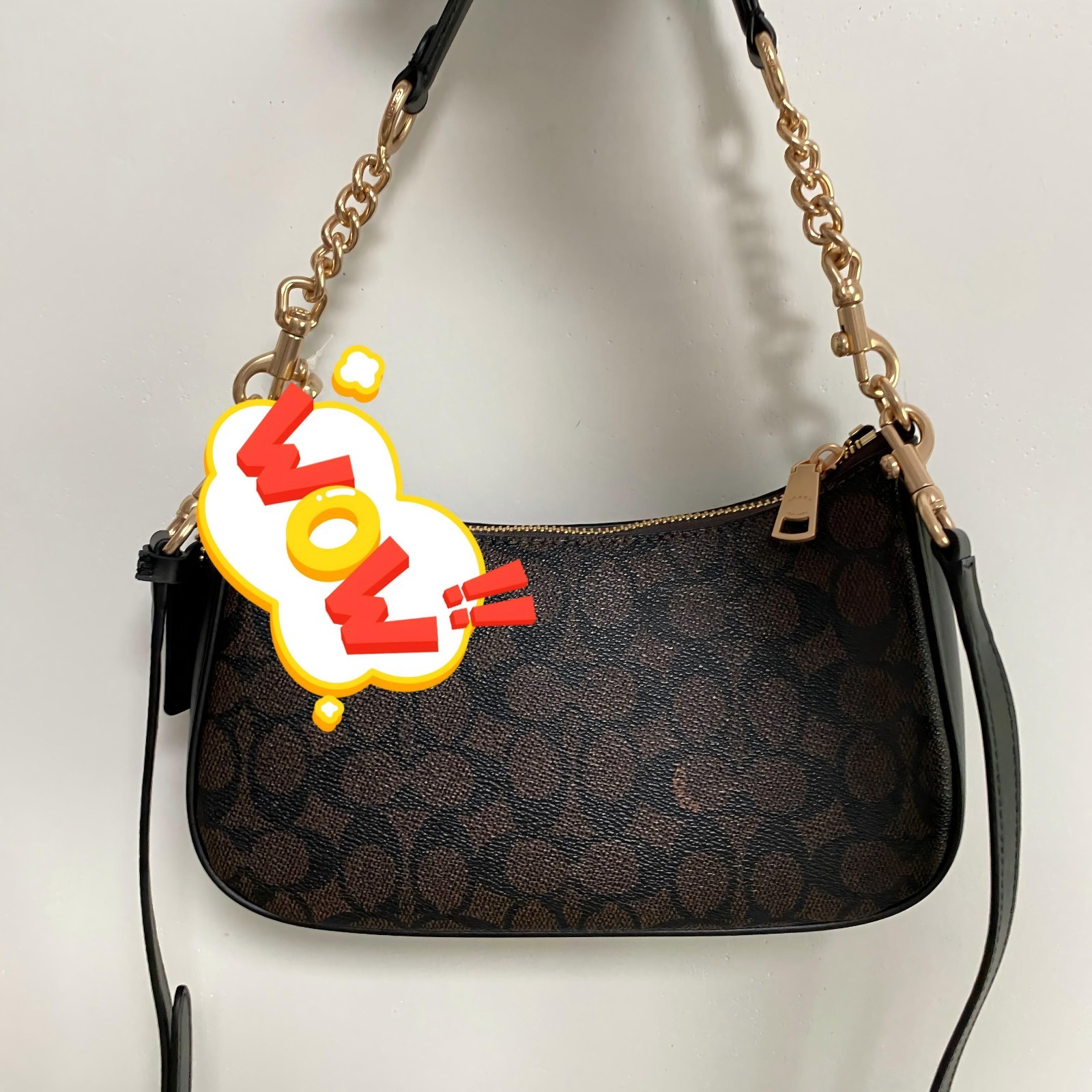 COACH CV933 Teri Shoulder Bag In Signature Canvas Walnut/Black NEW