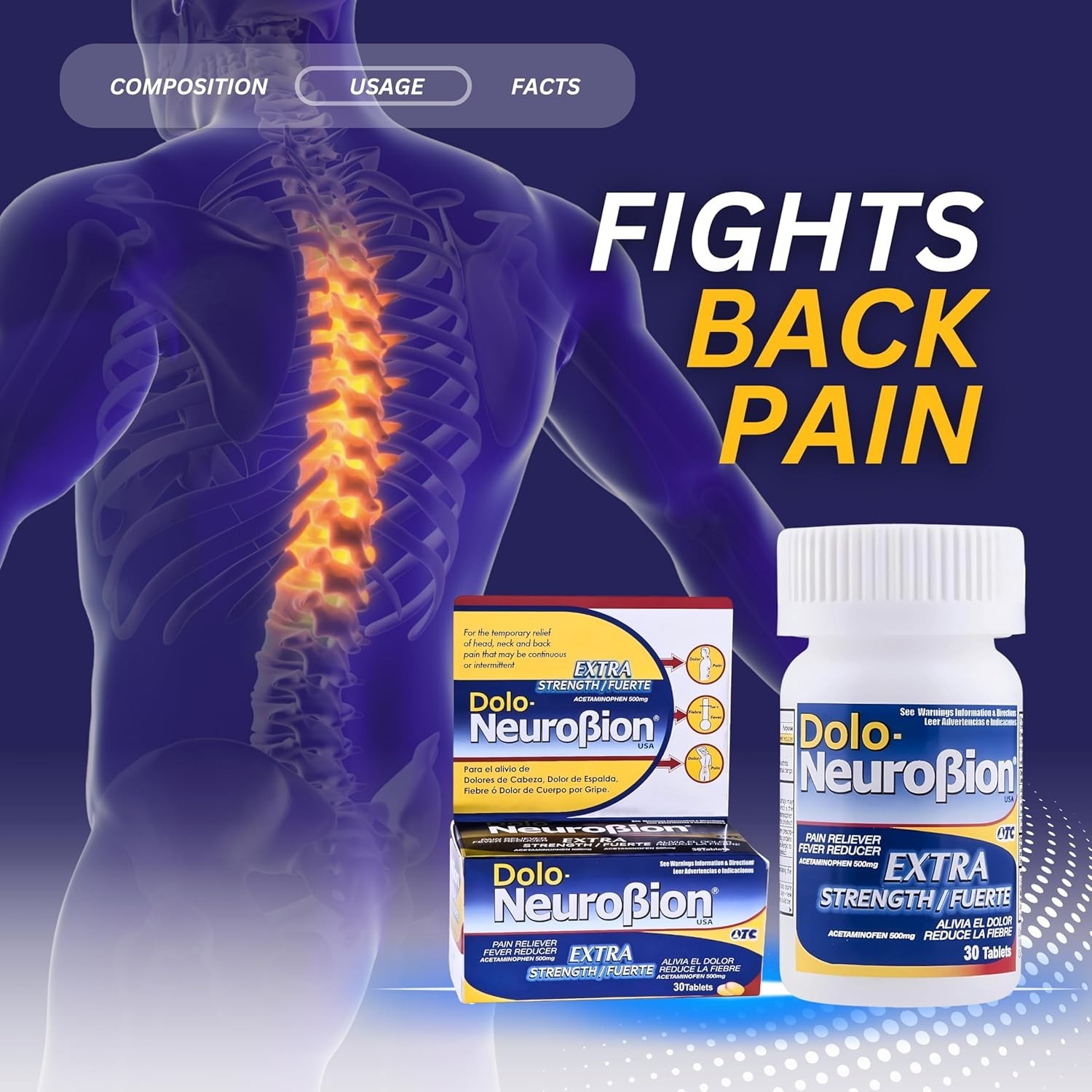 Dolo Neurobion 30 Tablets - Pain Reliever, Fever Reducer, Extra Strength, Fuerte