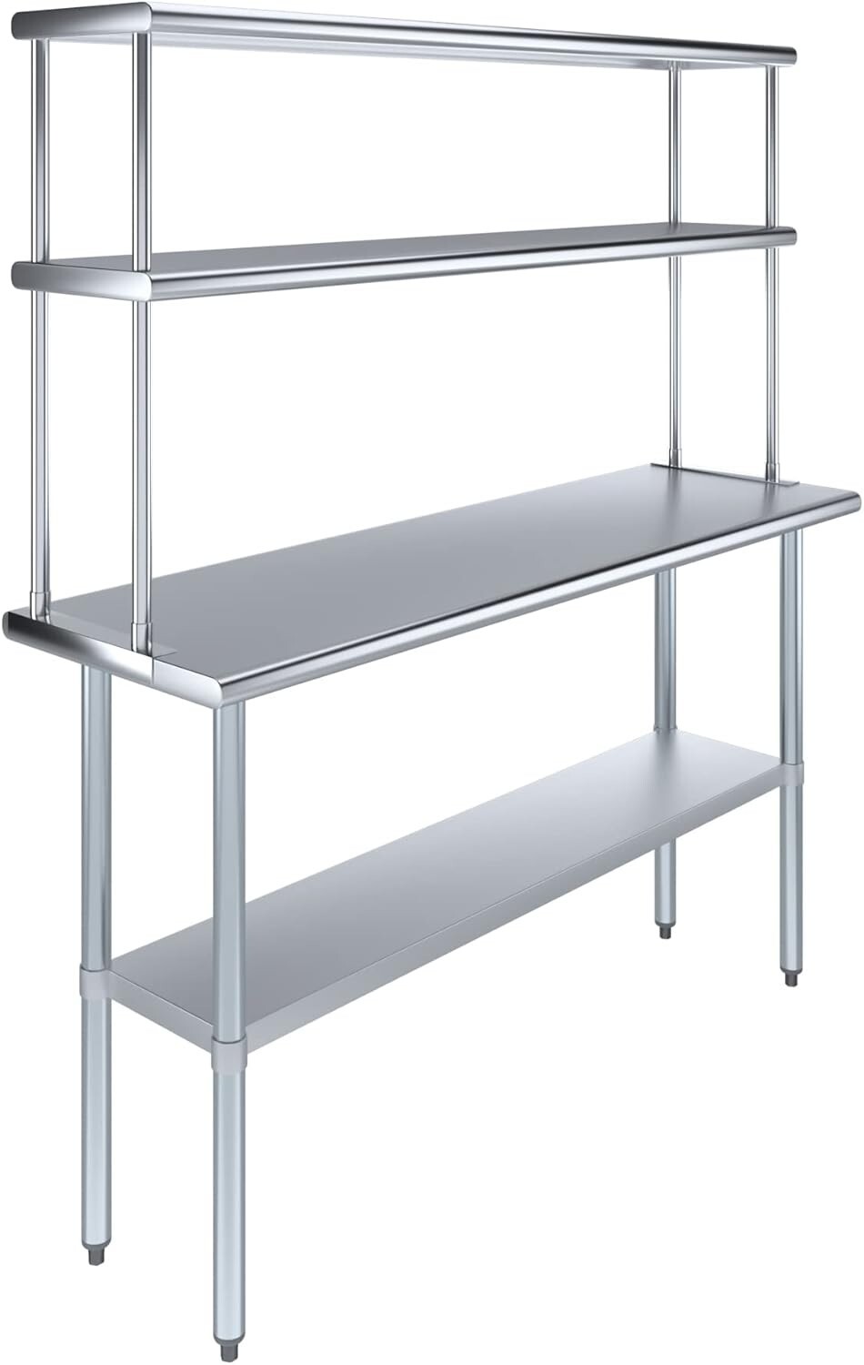 Stainless Steel Prep Table w/ Double Overshelf - Commercial Kitchen Workstation