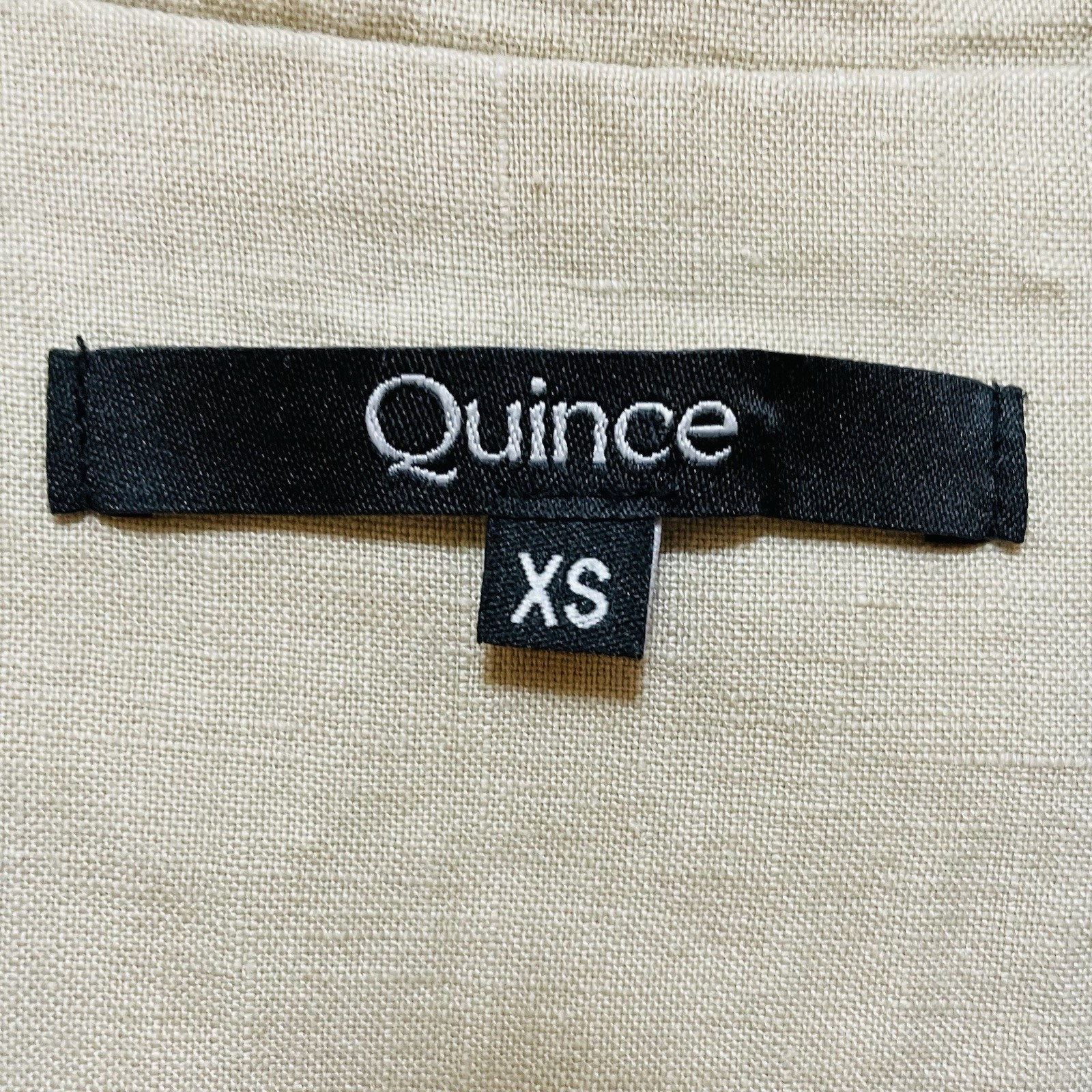 QUINCE Beige 100% Organic Linen Short Sleeve Midi Shirt Dress Sz XS