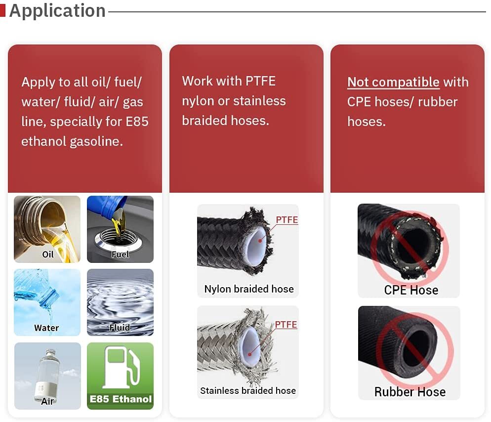 LokoCar PTFE Hose End Fittings 4AN 6AN 8AN 10AN 0° 45° 90° Degree Fits PTFE Hose
