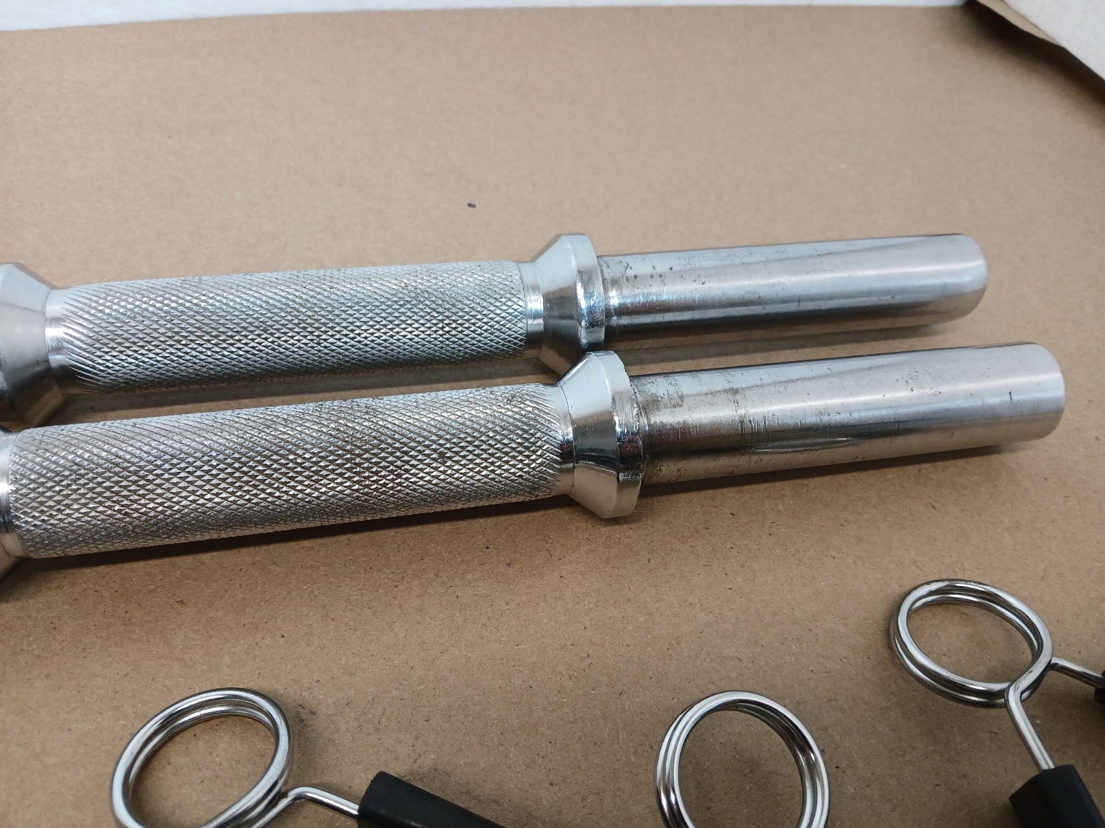 Standard 1" Dumbbell Handles Pair + Spring Collars Weight Lifting Bar Set