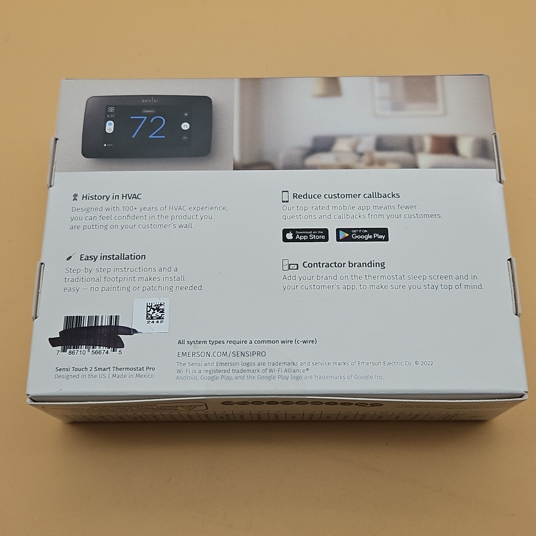 Sensi Touch 2 Wi-Fi Smart Thermostat Pro Touchscreen 1F96U-42WFB Black Emerson