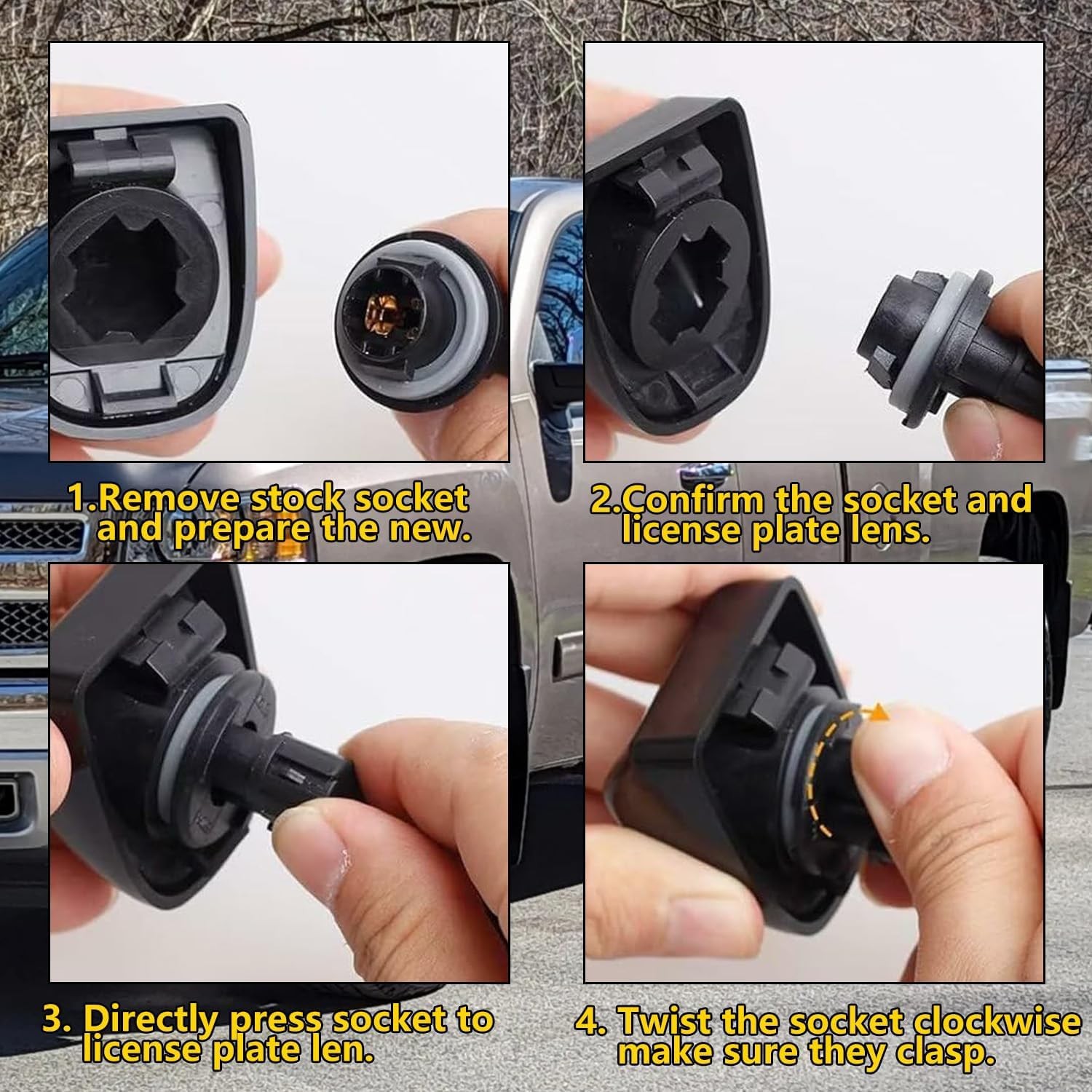 2 Pcs License Plate Light Socket Black Rear Lamp Wire Harness Assembly Compatibl