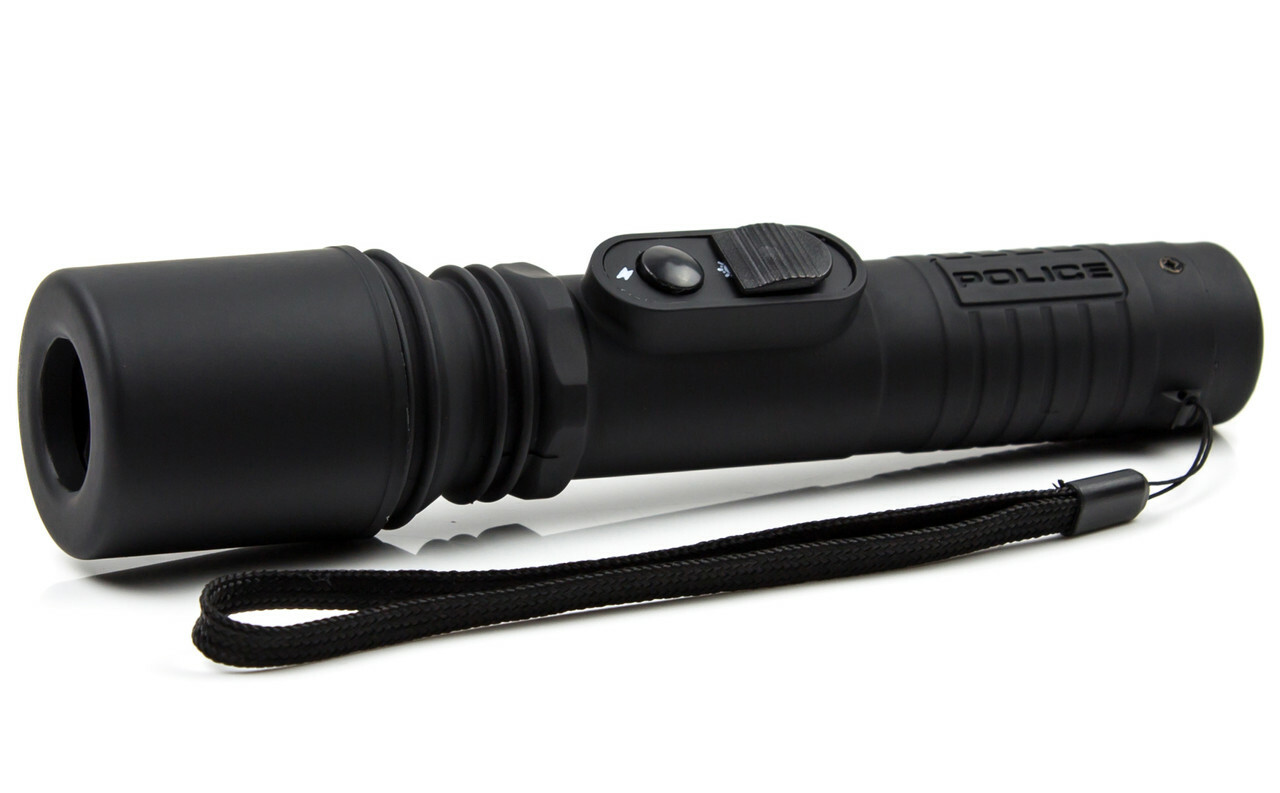 POLICE Stun Gun 305 Max Volt Self Defense Rechargeable LED Flashlight Black