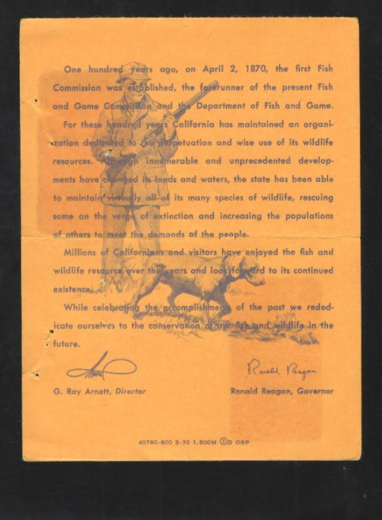 US 1970 California State Hunting License w/ Duck RW37 & Deer & Pheasant Stamps