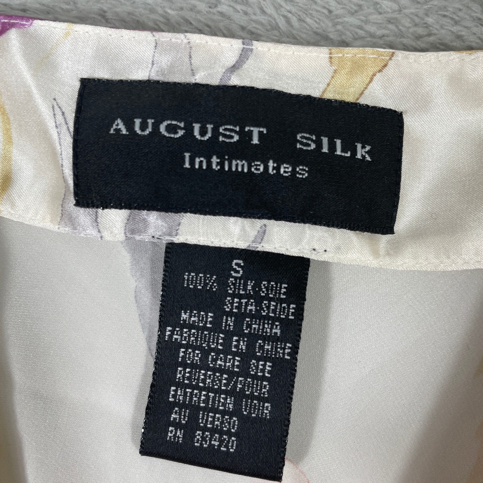 August Silk Slip Dress Womens Small Cream Floral 100% Silk Intimates Chemise 90s