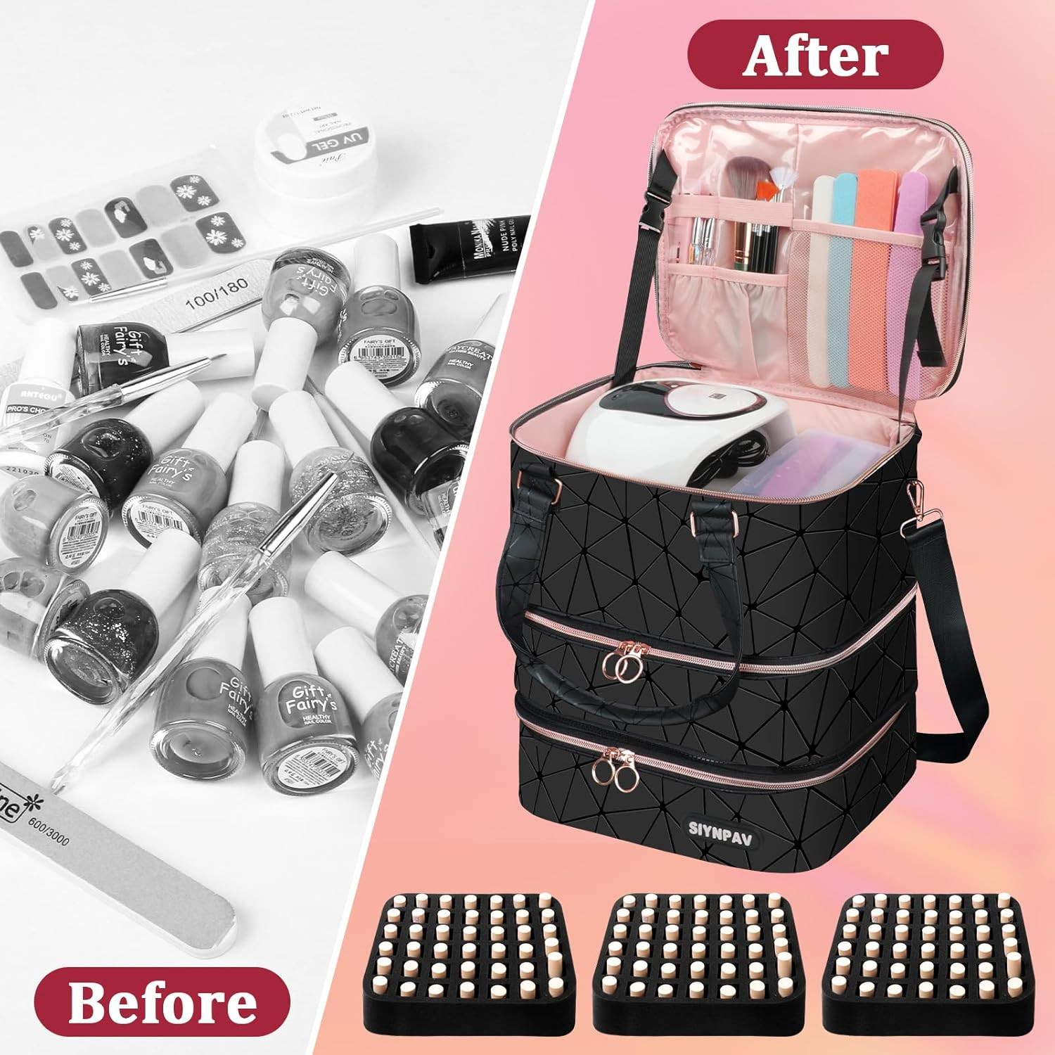 Nail Polish Organizer Bag Holds 126 Bottles 15ml/0.5fl.oz Black