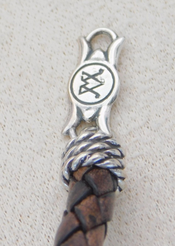 RARE! Carolyn Pollack American West Sterling Brown Leather Plaque Necklace 21"