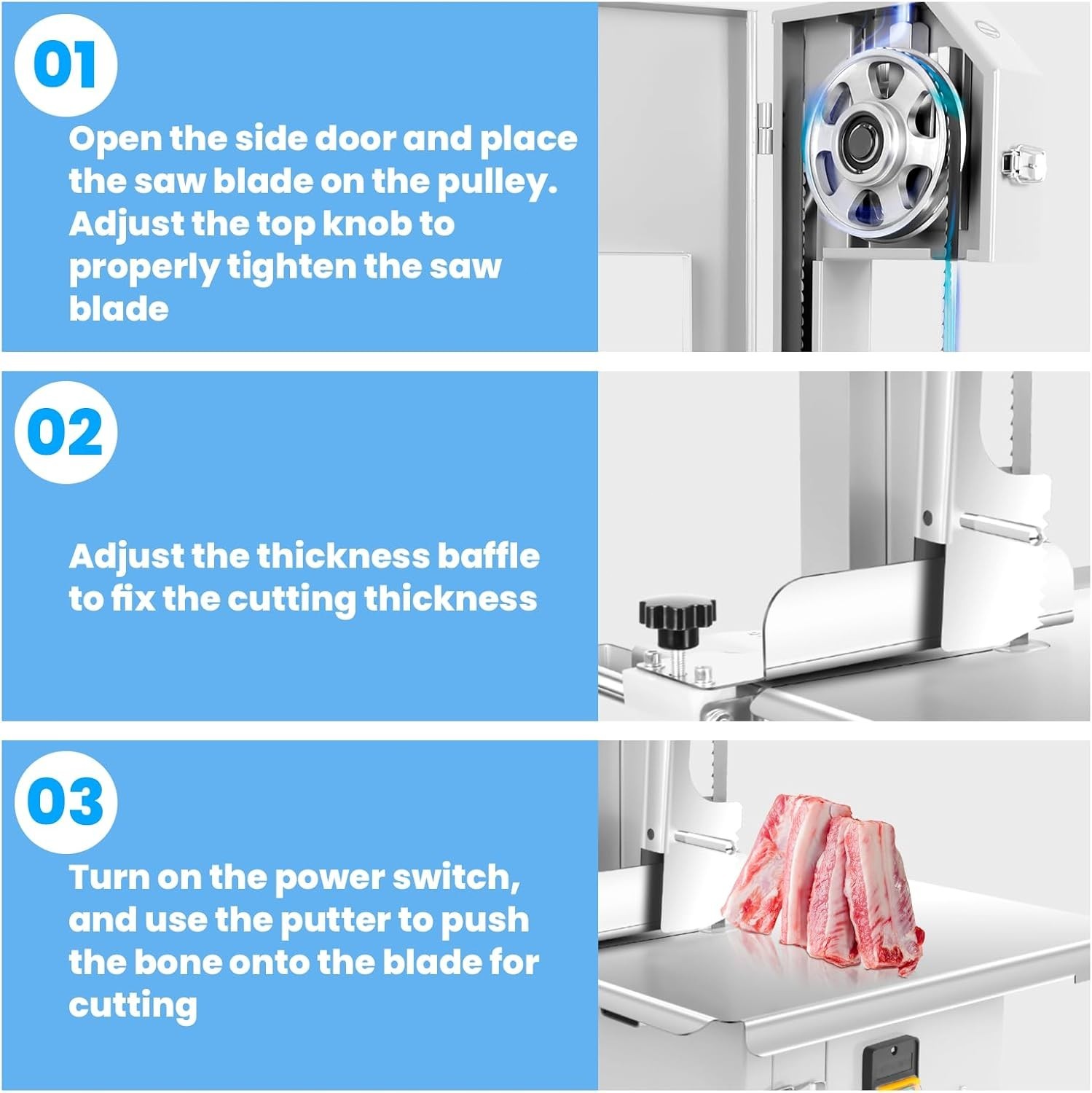 1000/1500W Electric Meat Bone Bandsaw Machine w/8 Blades Frozen Cutter for Beef