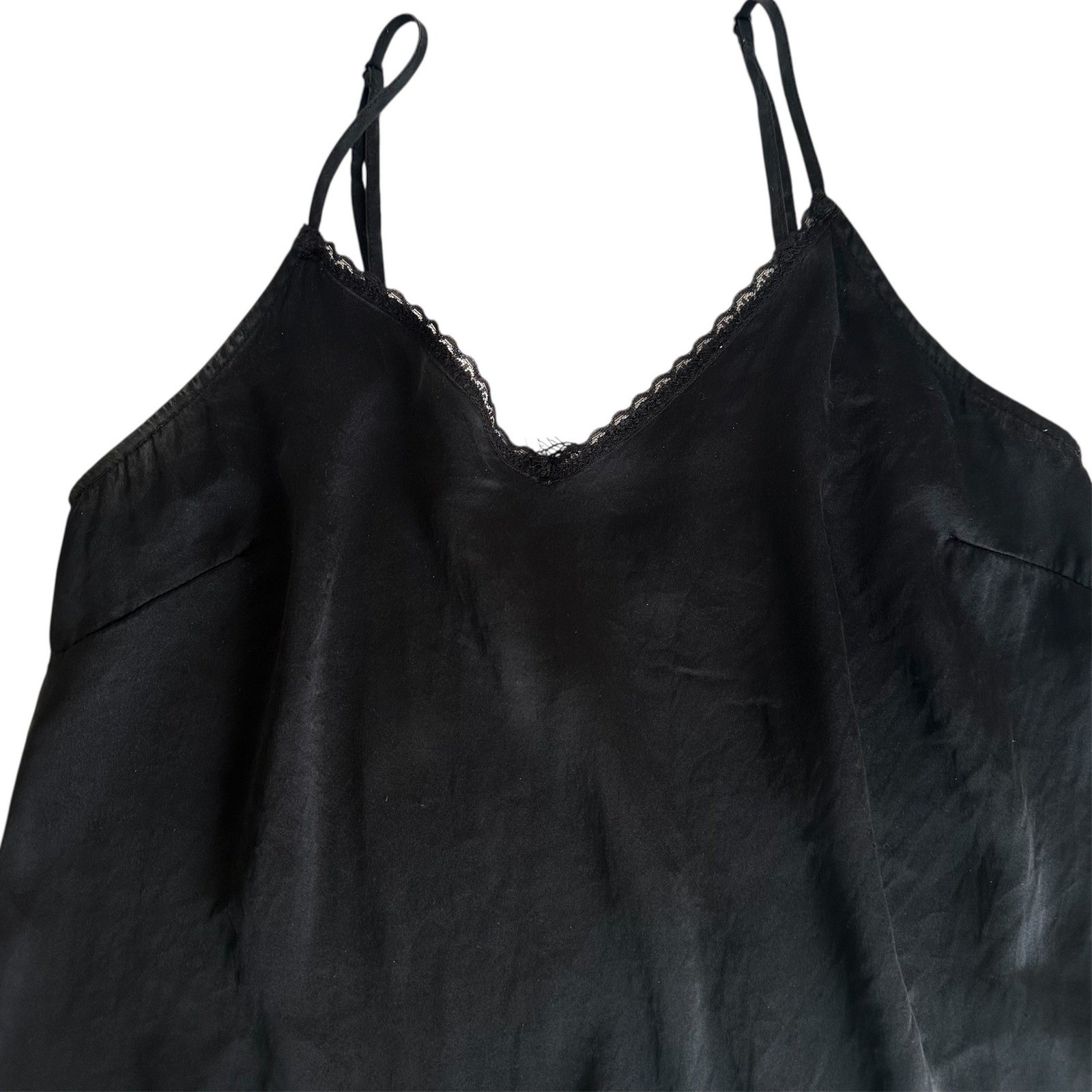 Eloise by Anthropologie Camisole Womens Small Black 100% Silk Lace Trim V-Neck