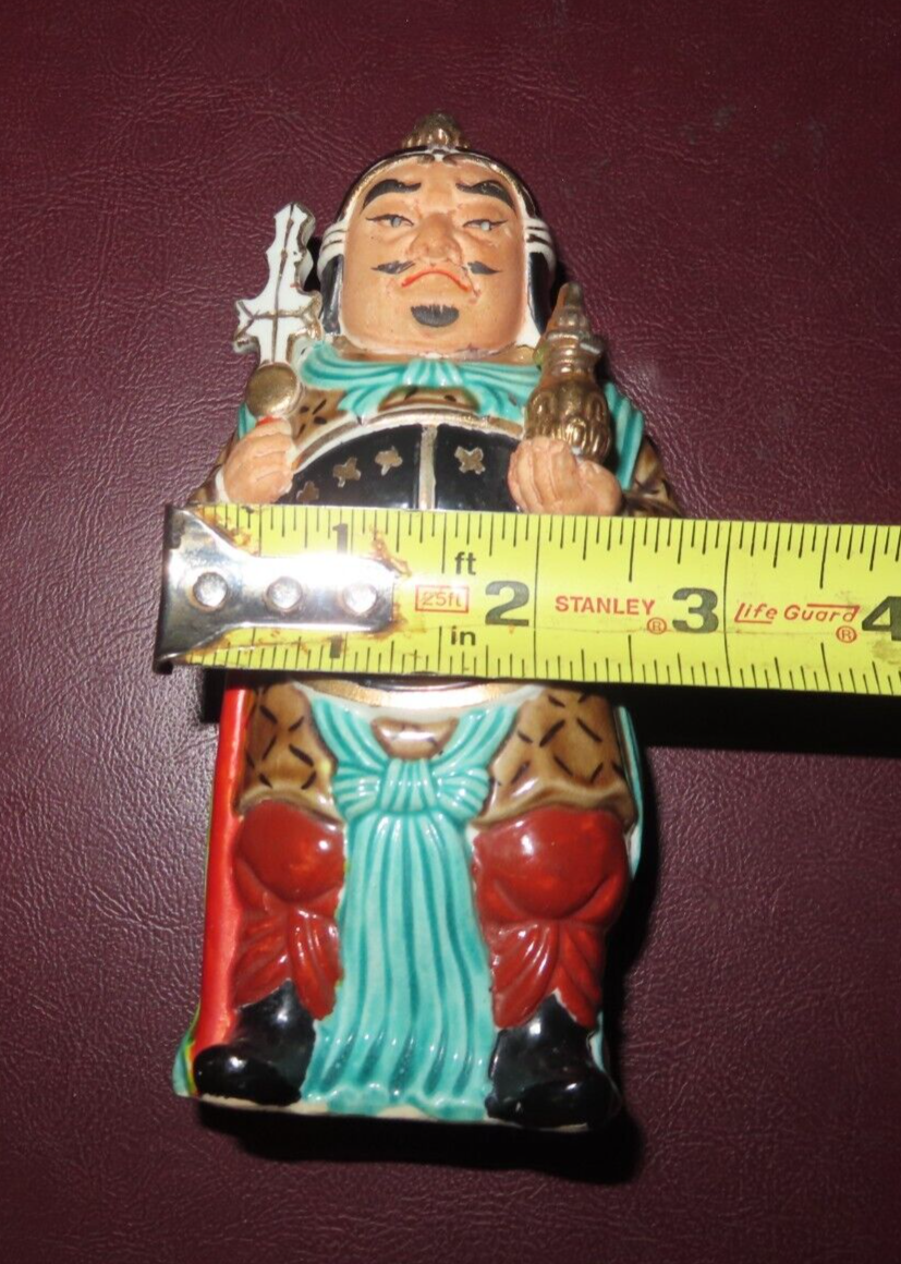 Vintage 6" Tall Hand Painted Japanese Porcelain Buddha Guard Figure w/ Staff