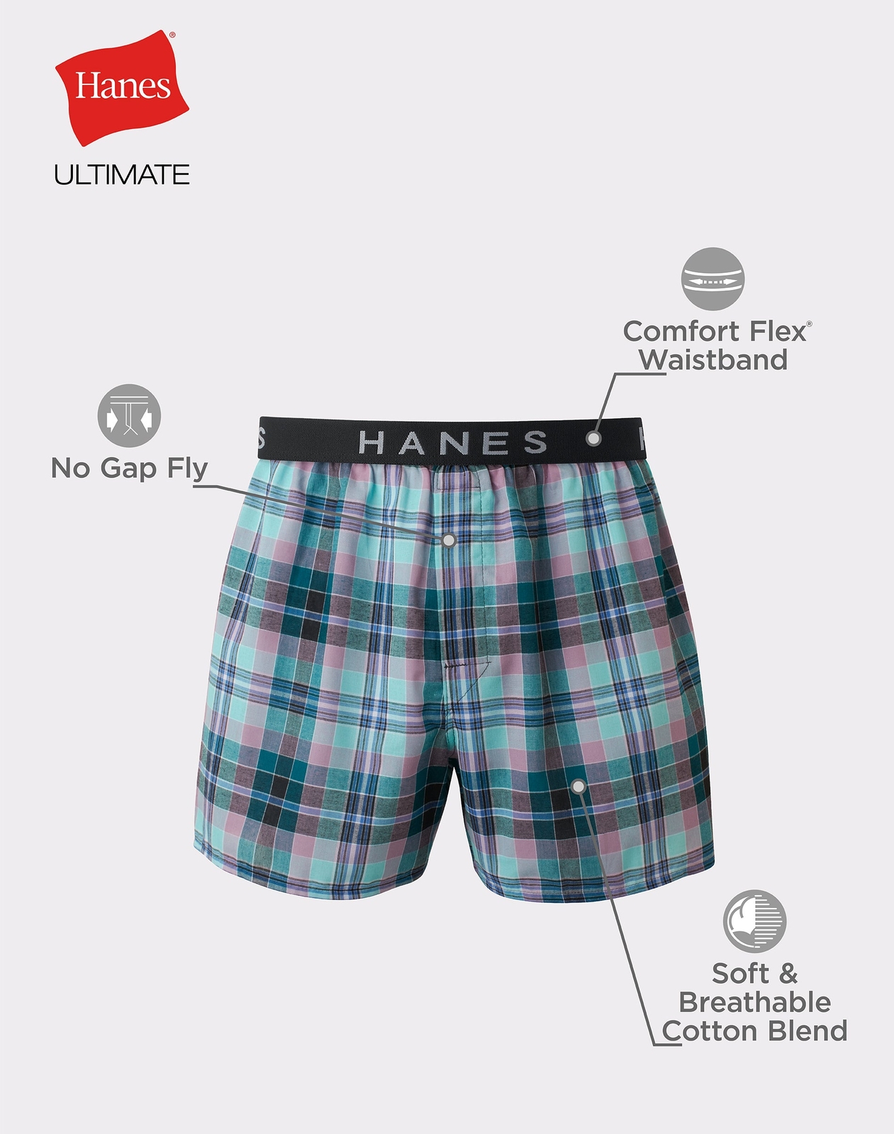 Hanes 5 Pack Boxer Mens Classics TAGLESS Comfort Flex Cotton Waistband Underwear
