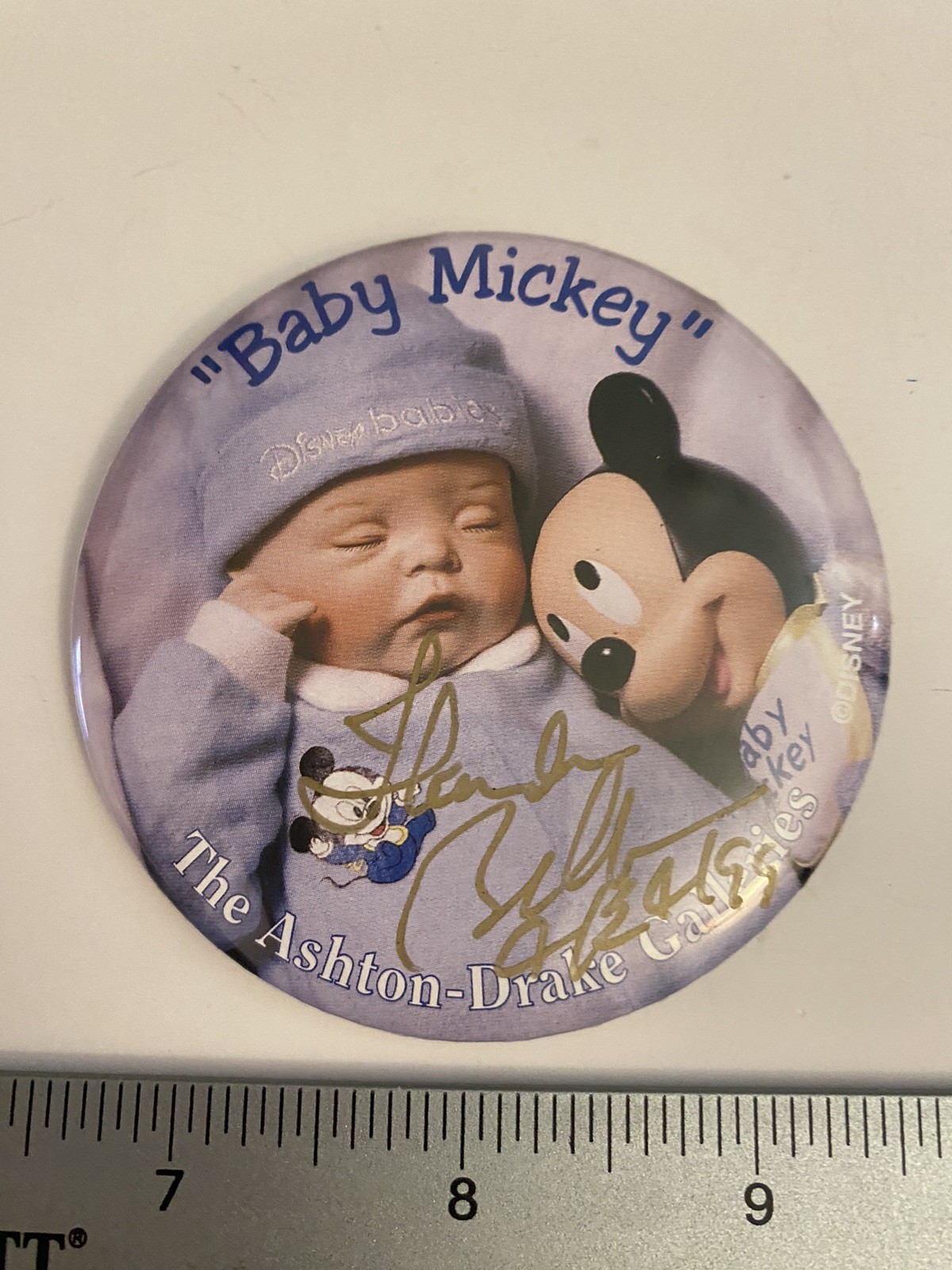 The Ashton Drake Galleries Baby Mickey Pin Back Button Signed P18