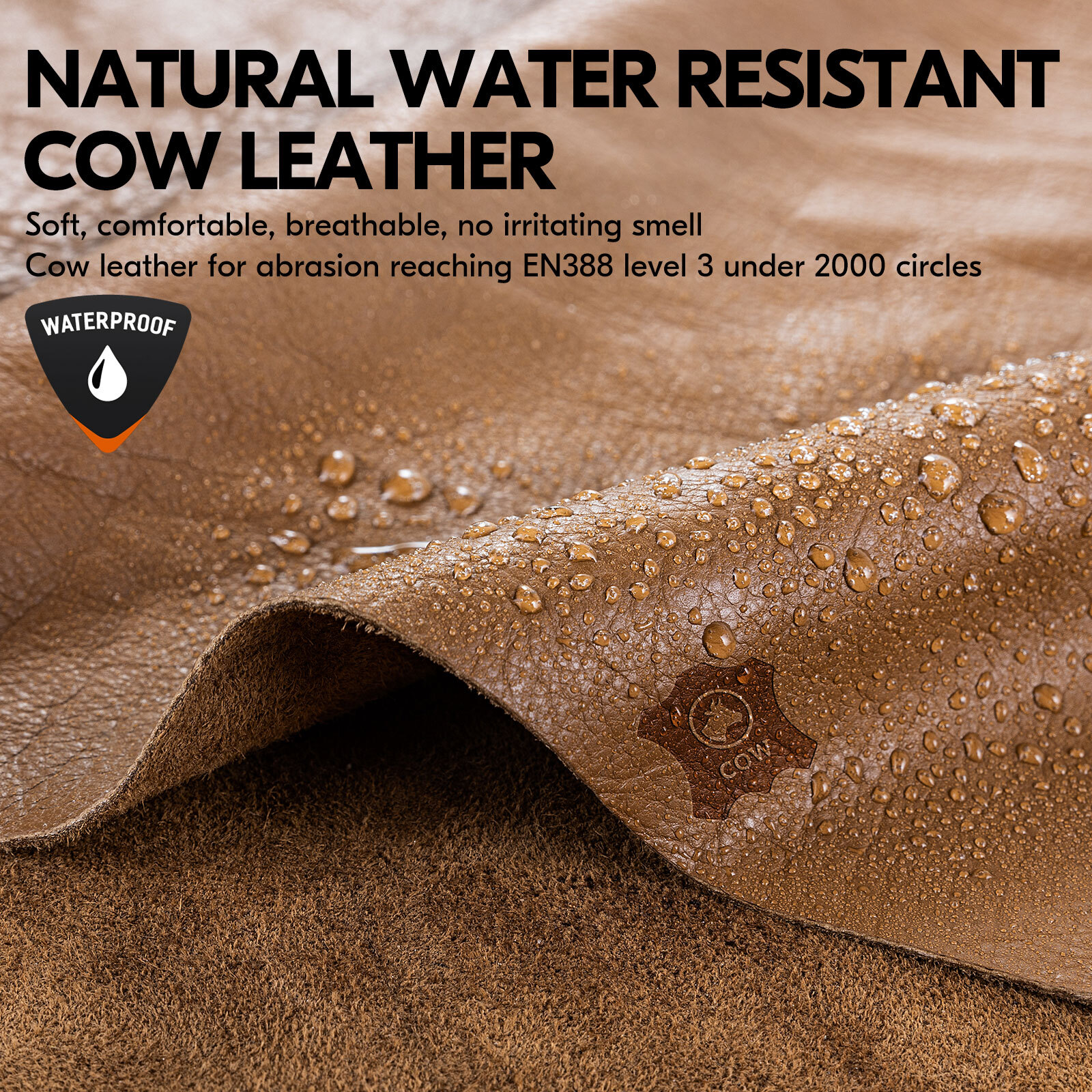 Vgo 1Pair Unlined Cow Leather Work Glove ,Water Resitant Palm Patched (CA9597WP)