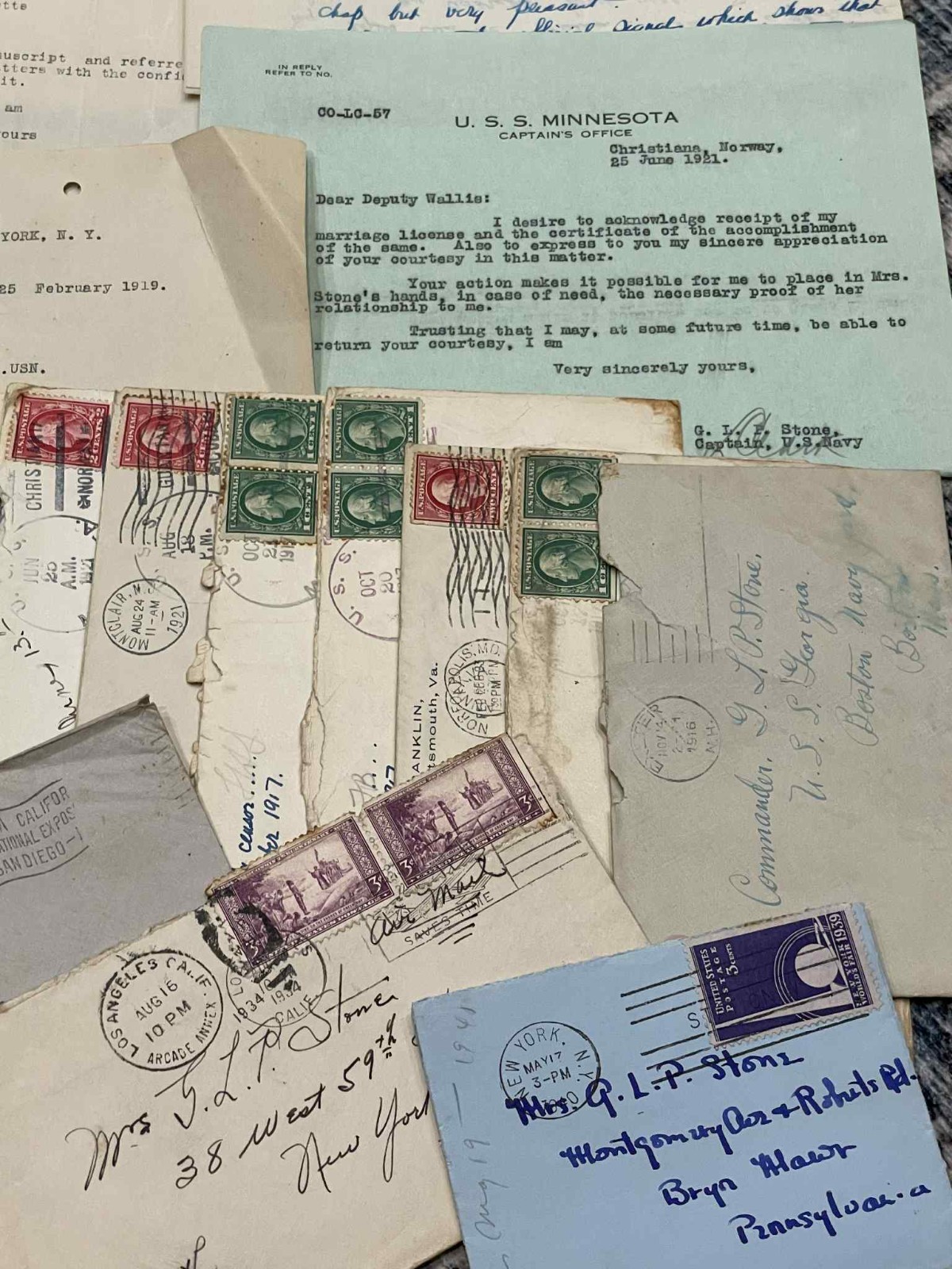 WW1 WWI / WW2 WWII US Navy USN USS Minnesota USS Triangulum Grouping Col. Stone