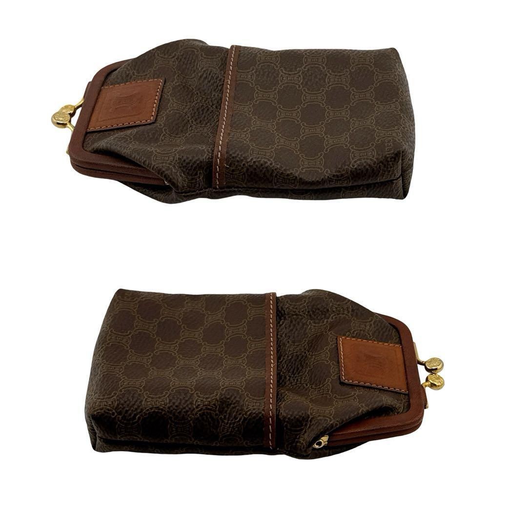 Celine Macadam Pattern Coin Pouch Clasp Accessory Case Leather Brown Used