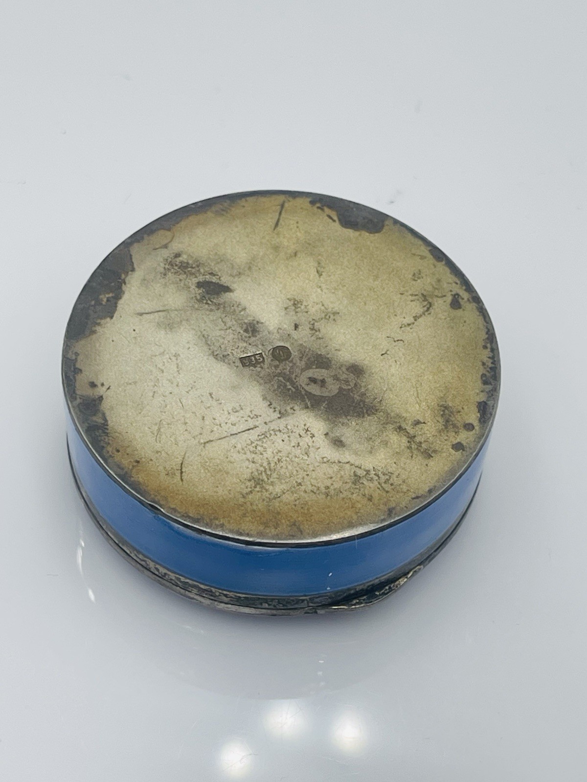 Antique 935 Sterling Silver Blue Enamel Guilloche Box