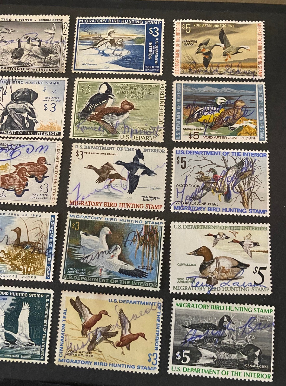 US STAMPS LOT OF 20 DIFFERENT FEDERAL DUCK STAMPS RW 20 UP TO RW 43 USED