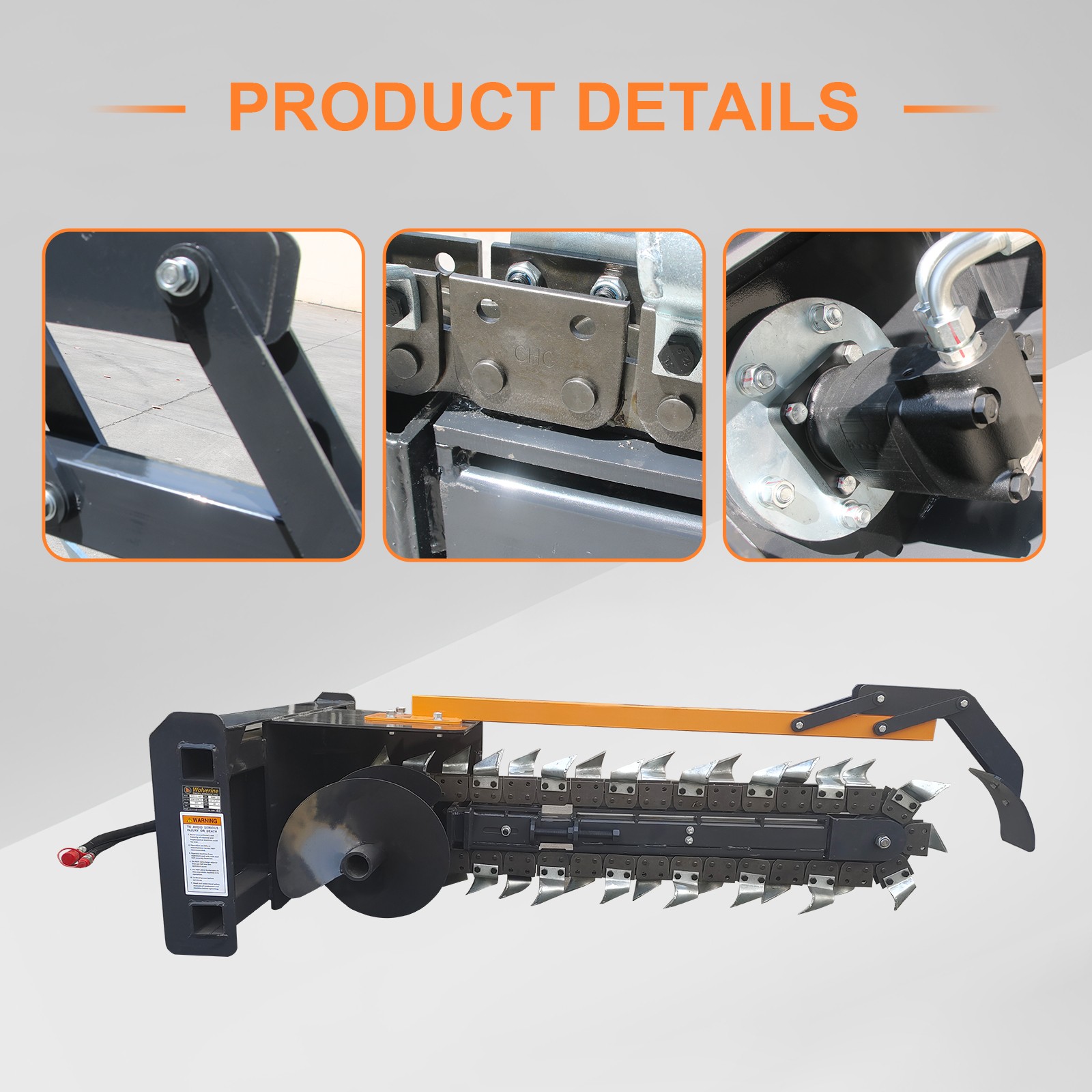 Wolverine 48" Skid Steer Loader Hydraulic Trencher Attachment 8" W TCR-12-48H US