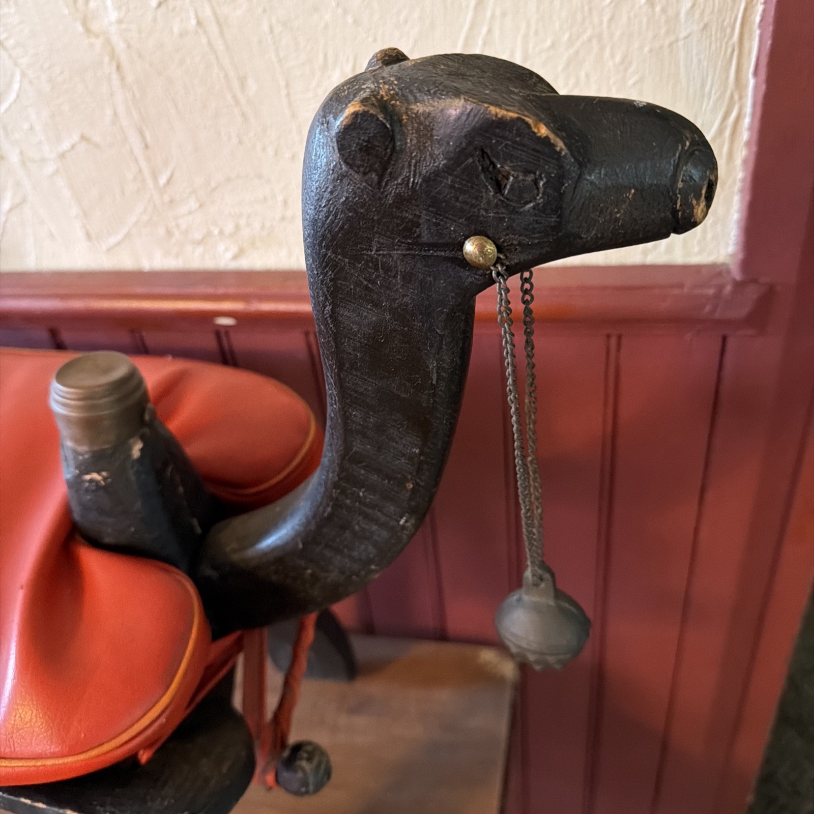 Vintage TURKISH Camel Head Pommel Padded Saddle Stool, Footstool. 23.5” X 18.5”.