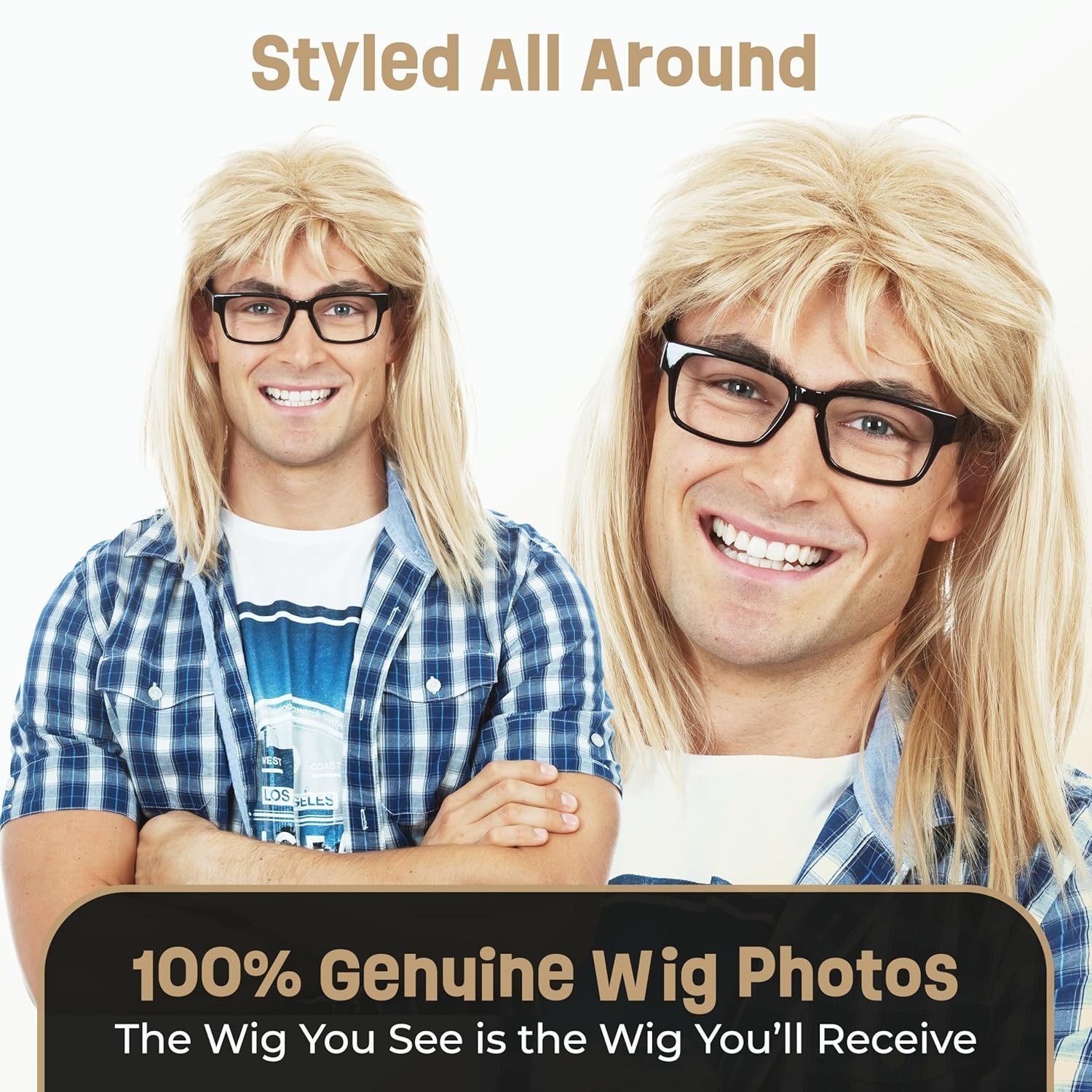 Waynes World Duo Wig Costume Garth & Wayne Cosplay NWT