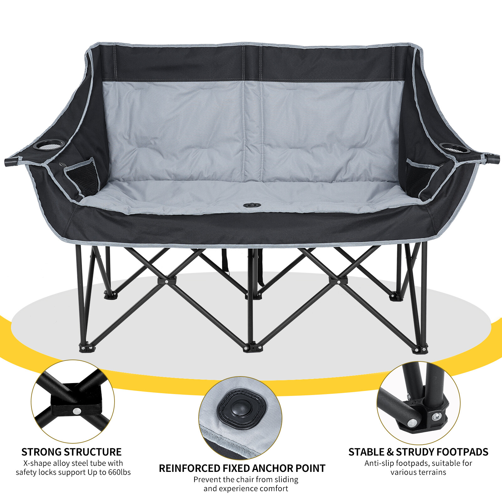 NAIZEA Heated Double Camping Chair with 3 Heat Levels Fully Padded Duo Chair
