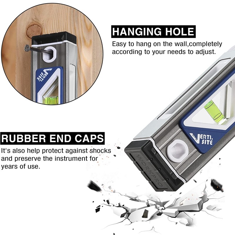 WORKPRO 10" Torpedo Level Aluminum Alloy Leveler Tool 3 Bubble Vials Verti. Site