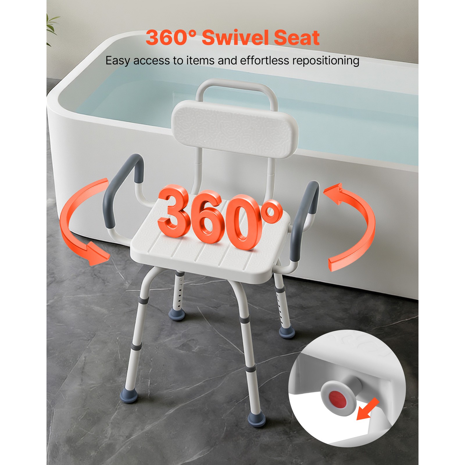 Uimoso Swivel Shower Chair with Arms and Back, Heavy Duty