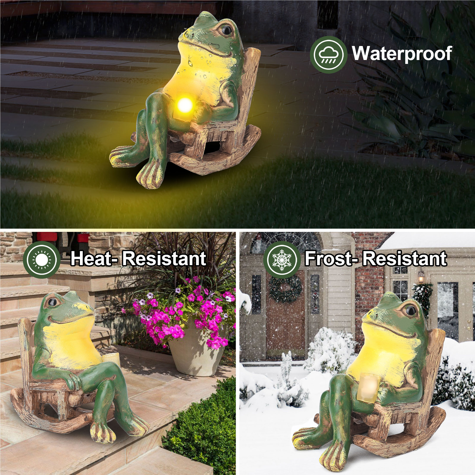 Solar Frog Garden Statue Light Outdoor Figurine Decor Lights Yard Frog Ornament