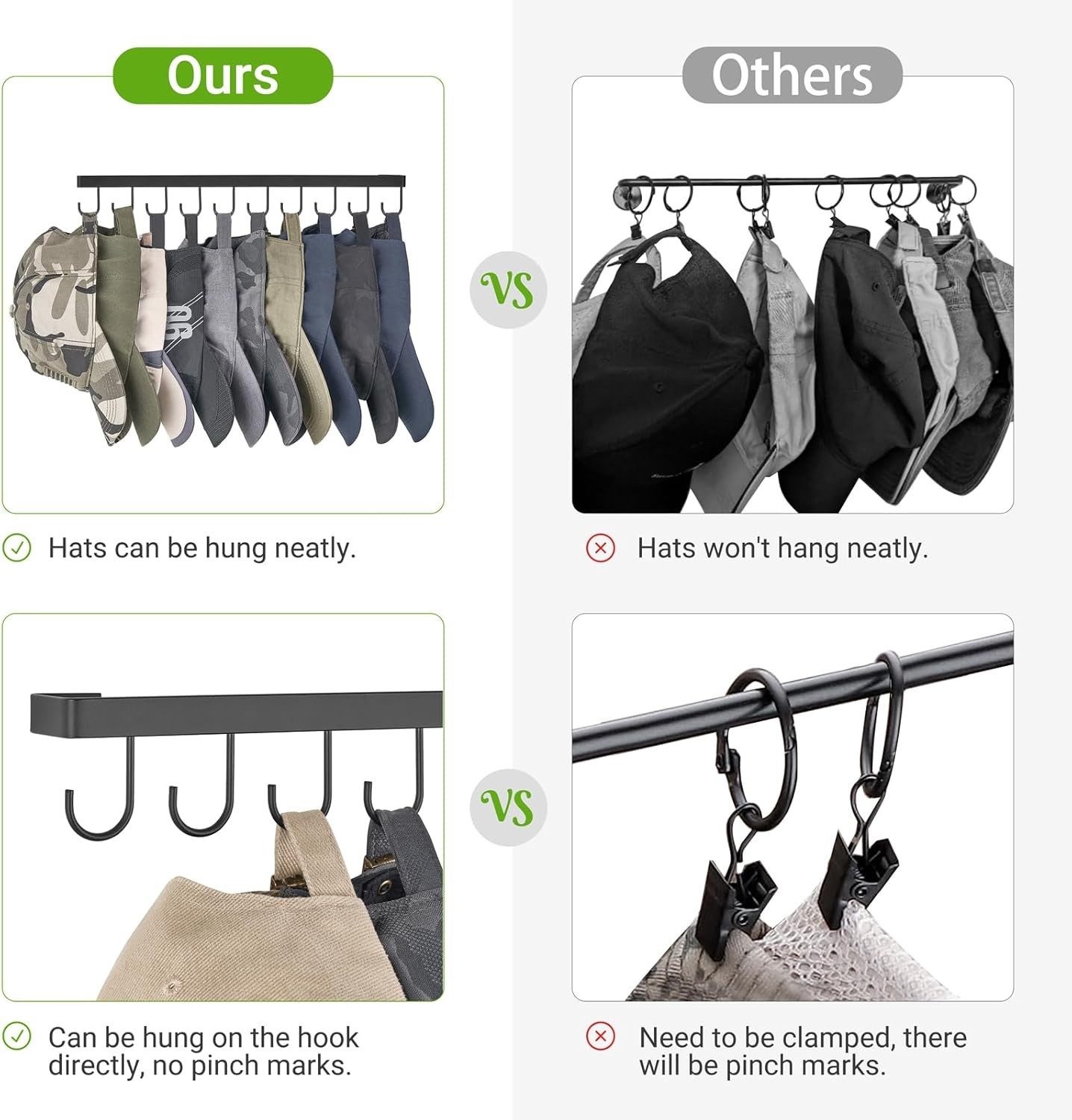 Mkono Hat Rack Wall Mount Set of 2 Hat Storage Organizer for 20 Baseball Caps, M