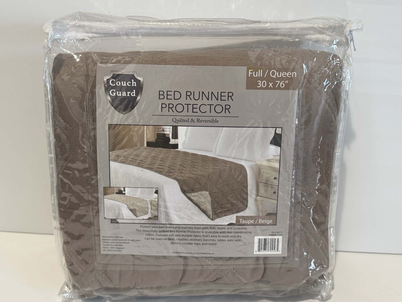 New Couch Guard Quilted End of Bed Runner Protector Taupe / Beige Full / Queen