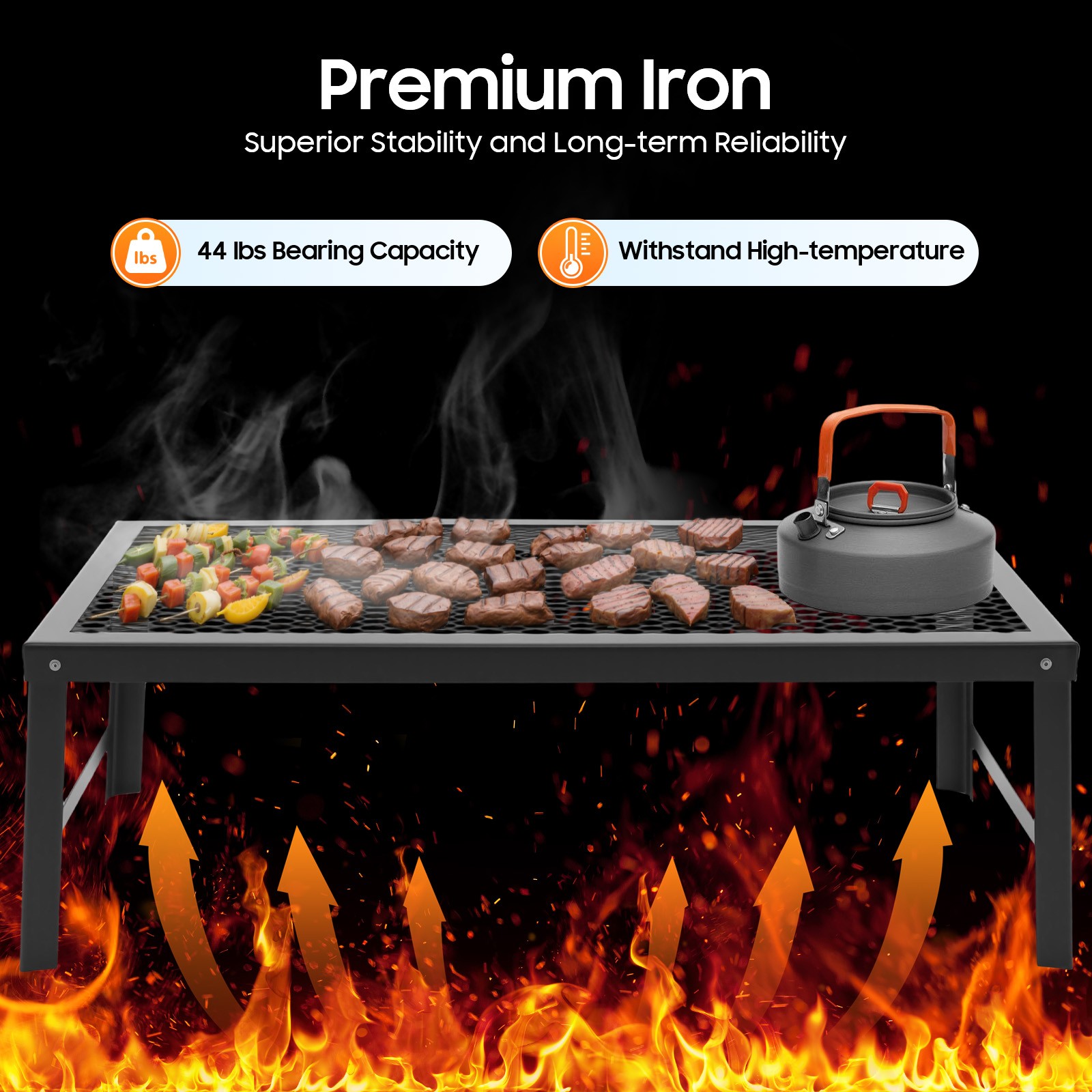 Foldable Camping Grill Fire Pit Grate Campfire Cooking Portable Stand Equipment