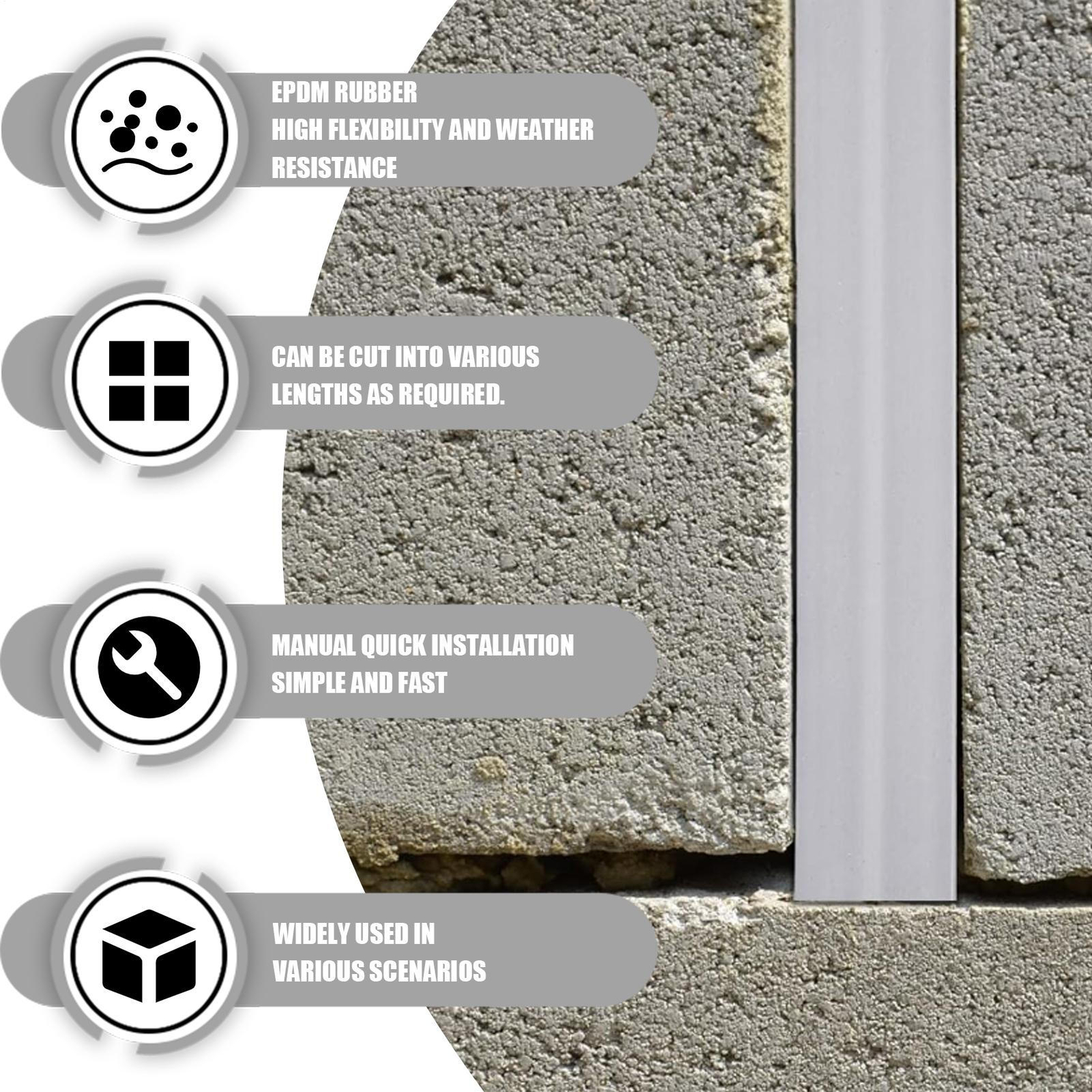 50ft Concrete Expansion Joint Filler Flexible EPDM Strip For 1'' Wide Cracks