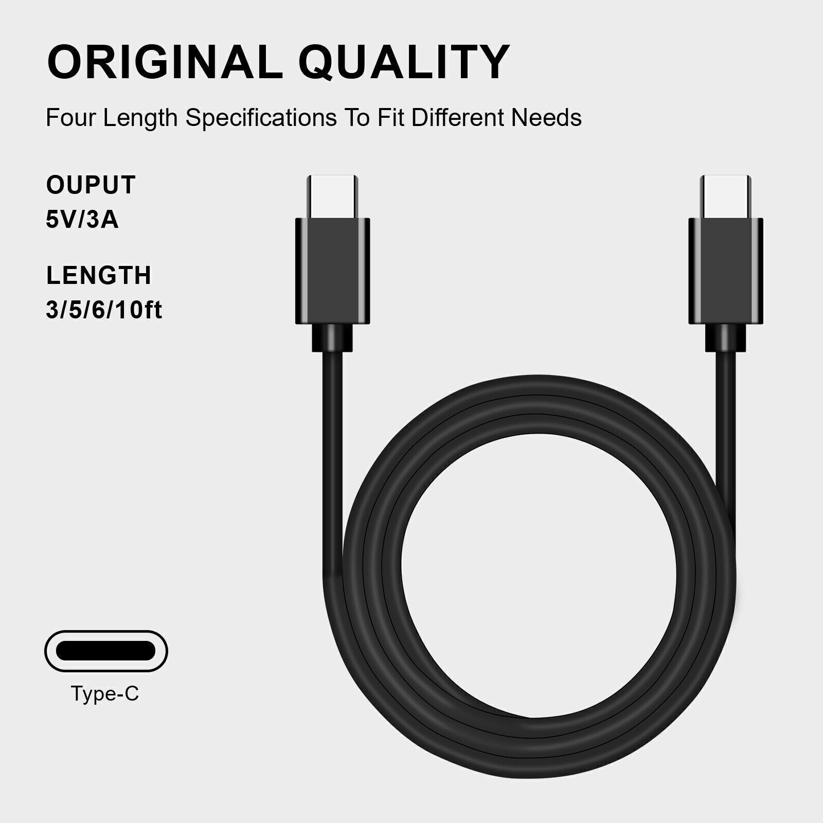 USB-C to USB C Type-C Fast Charging Data SYNC Charger Cable Cord 3/6/10FT lot