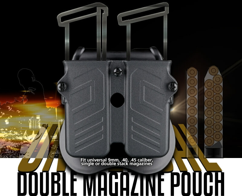 Universal OWB Double Magazine Pouch/Case/Holder w/ Paddle for 9mm/40/45 Mags