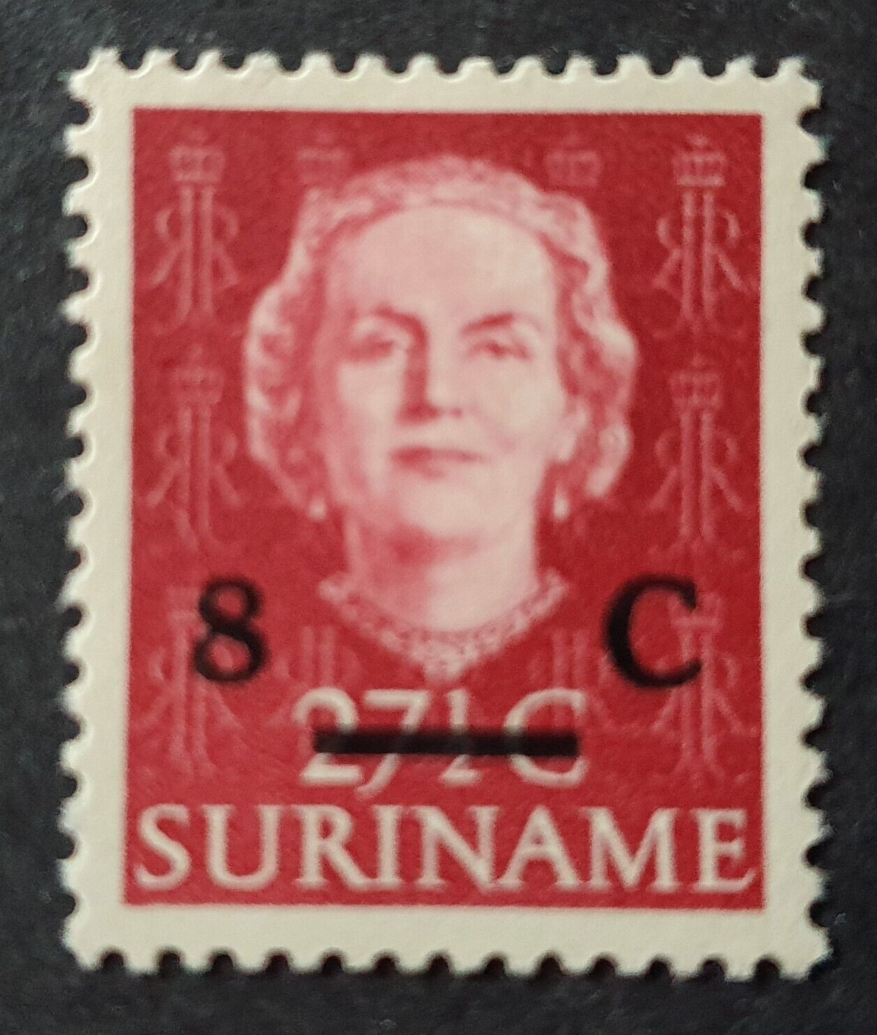 1958 SURINAME NETHERLANDS DEFINITIVE OVERPRINT 8C ON 27½C VF MNH