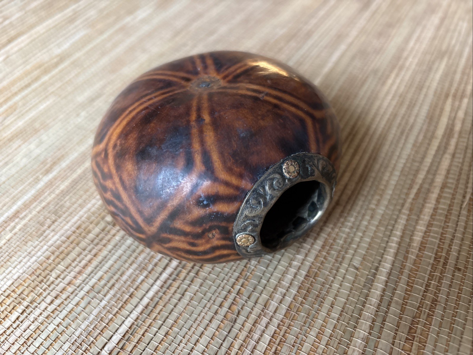 Vtg Galleta (Cookie Shape) Style Yerba Mate Gourd Silver & Gold Ferrule (Ring)