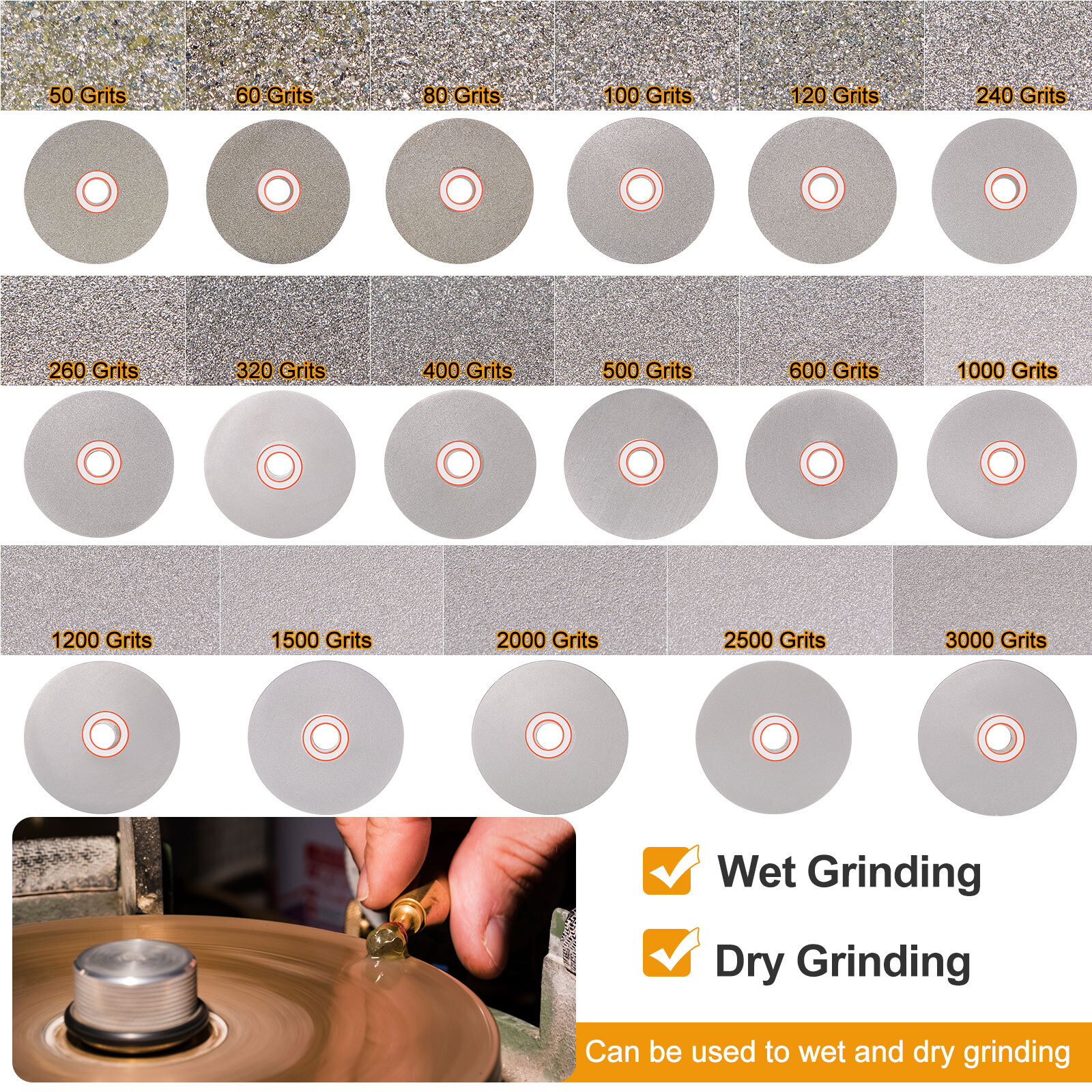 Diamond Flat Lap Disc Set 4x5/8Inch Arbor 600/1200/2000/3000 Grit Grinding Wheel