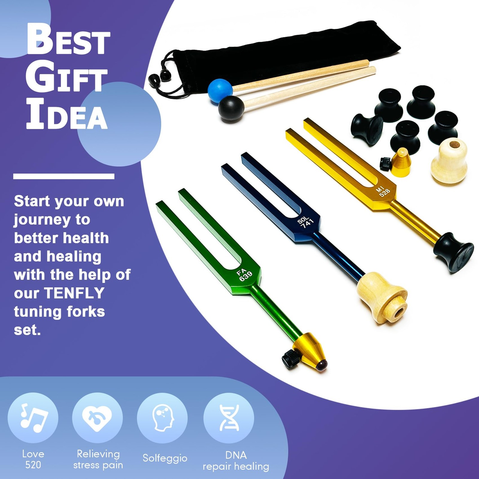 Solfeggio Tuning Fork Set - 10 Tuning Forks Perfect for DNA Healing, Chakra, ...