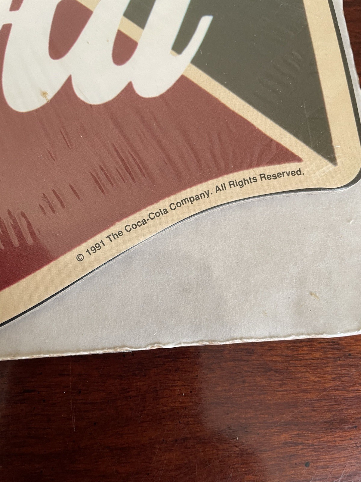 COCA COLA VINTAGE FOUNTAIN SERVICE CARDBOARD SIGN 1991 / SEALED 12" x 11"