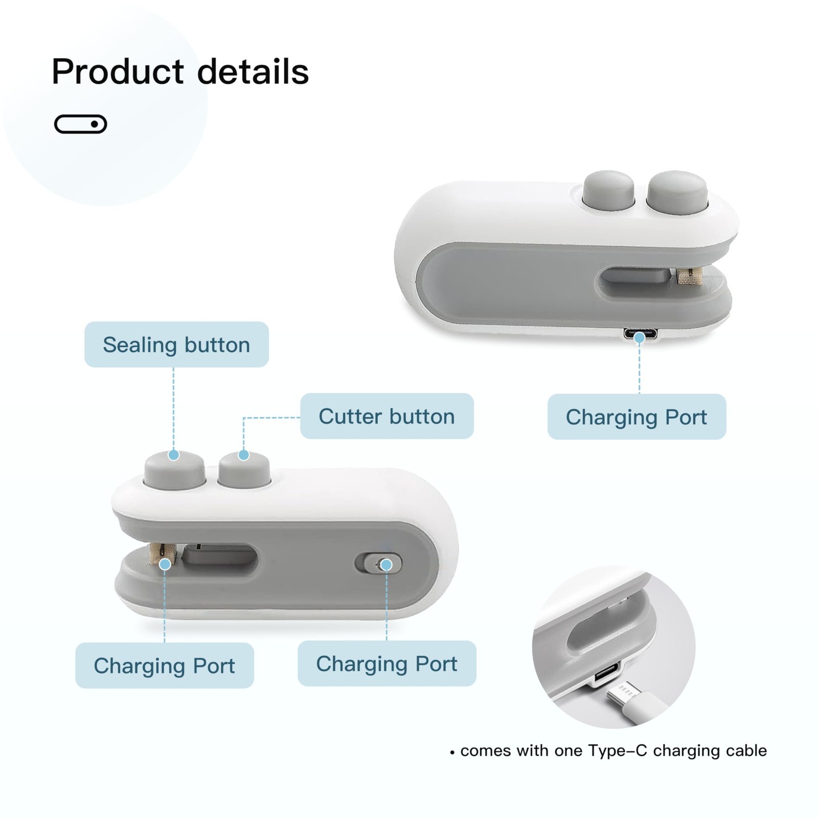 Mini 2-in-1 USB Rechargeable Snack Bag Sealer, Compact Portable Food Freshness