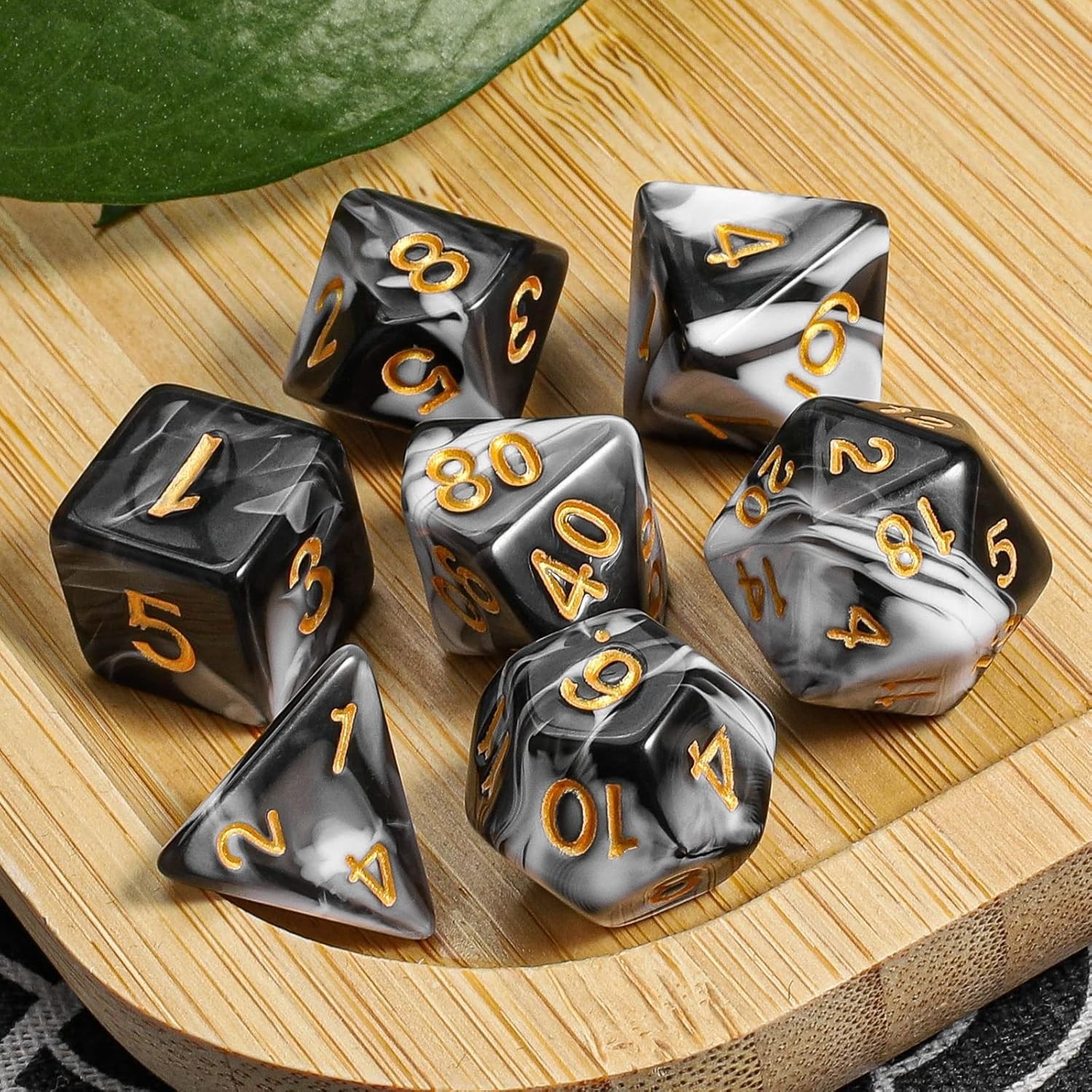 Complete 7-Piece Polyhedral Dice Set for D&D, RPGs - Stylish Velvet Bag Included